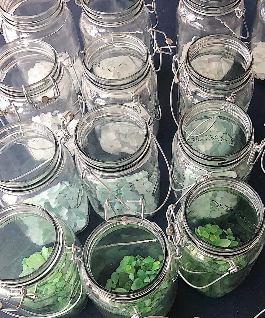 Solar ball jars with sea glass
