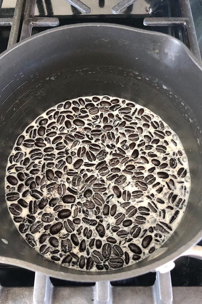 simmer milk and coffee beans