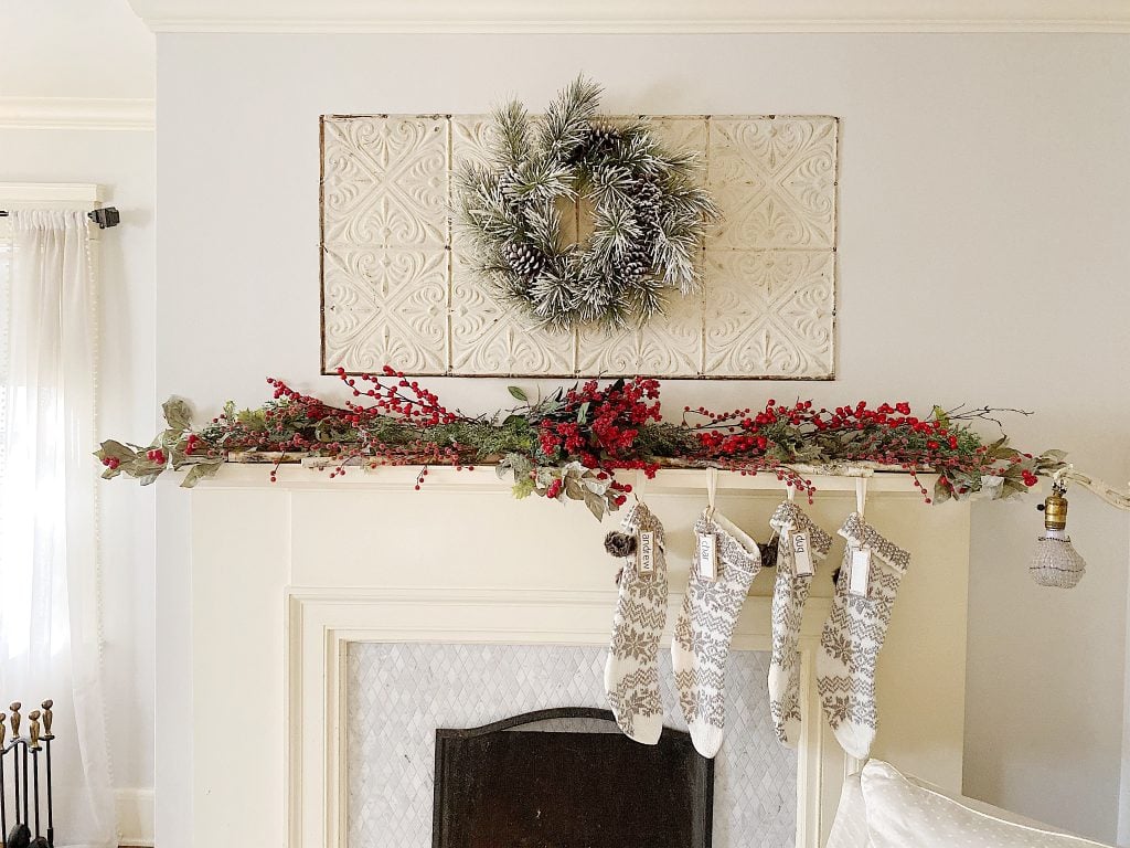 decorated mantel for christmas