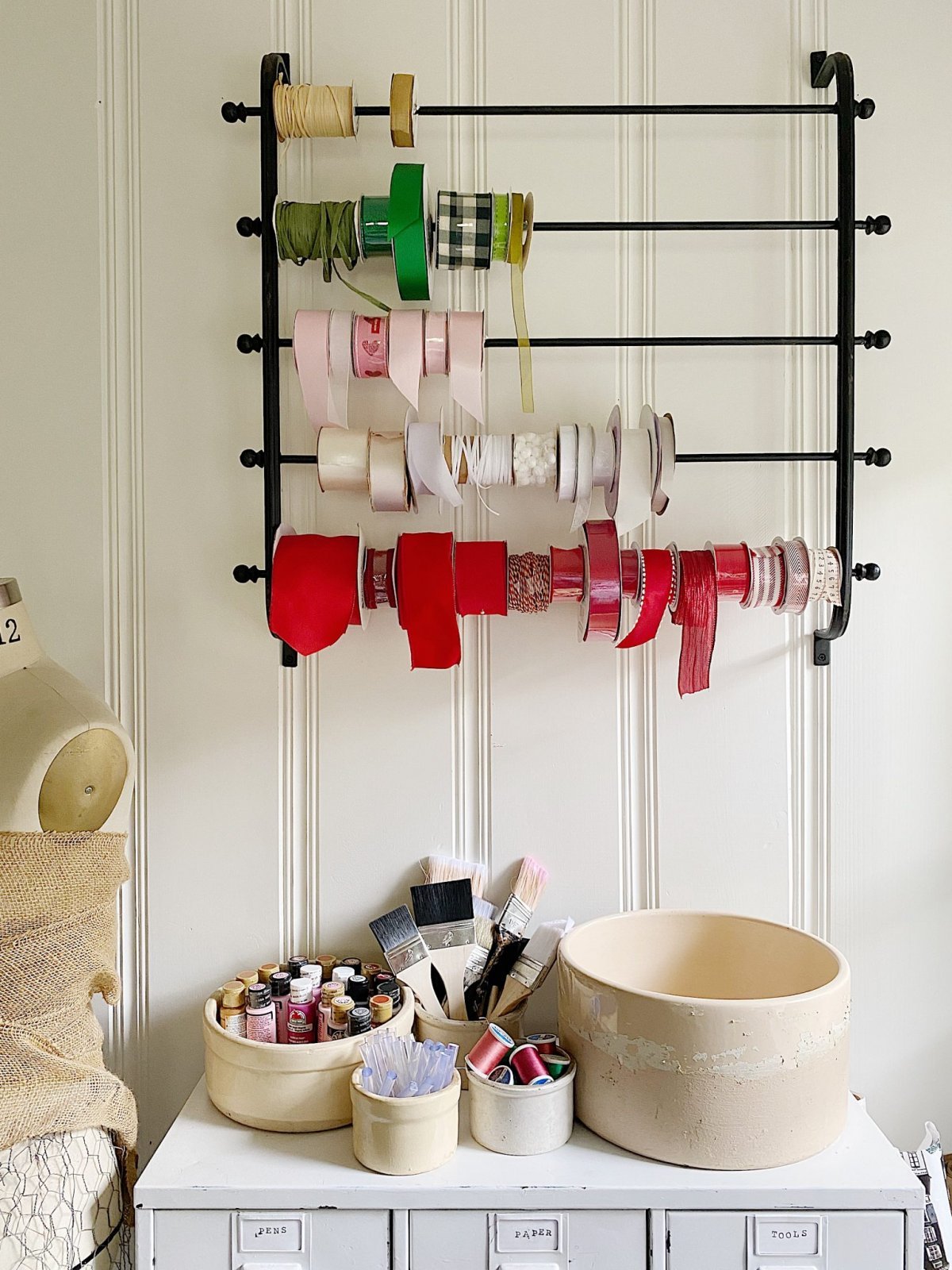 DIY ribbon storage shelf organizer - FINISHED! CRAFT ROOM wall