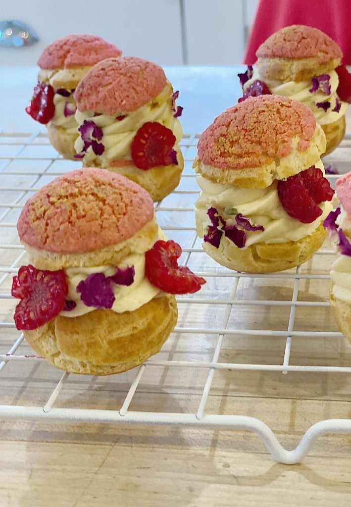 Pate a Choux with Mousseline and Raspberry Filling