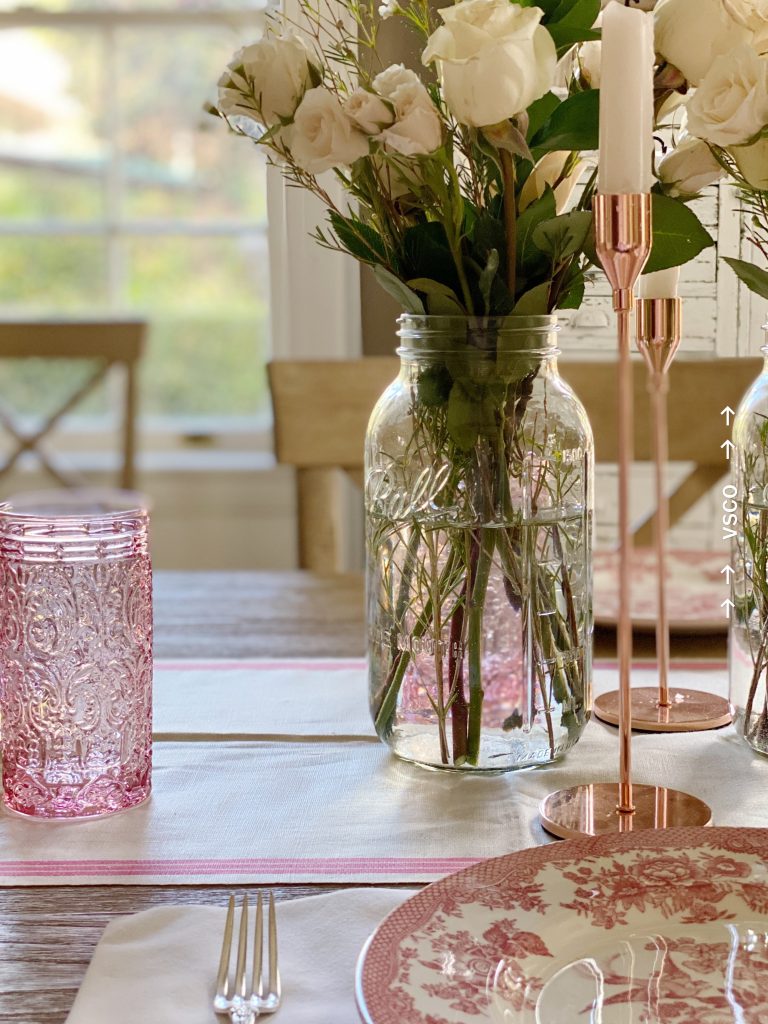 Spring table with colored glassware