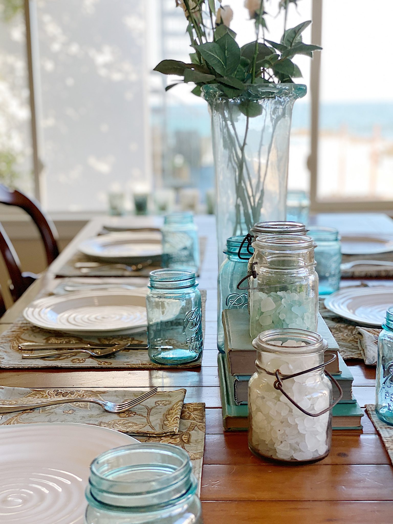 spring table at the beach