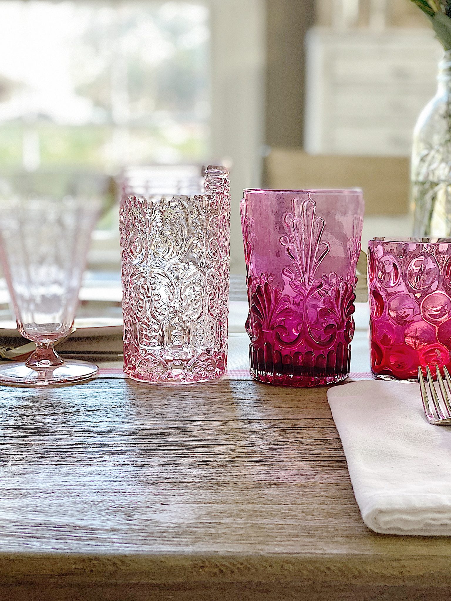 Spring Table with Colored Glassware