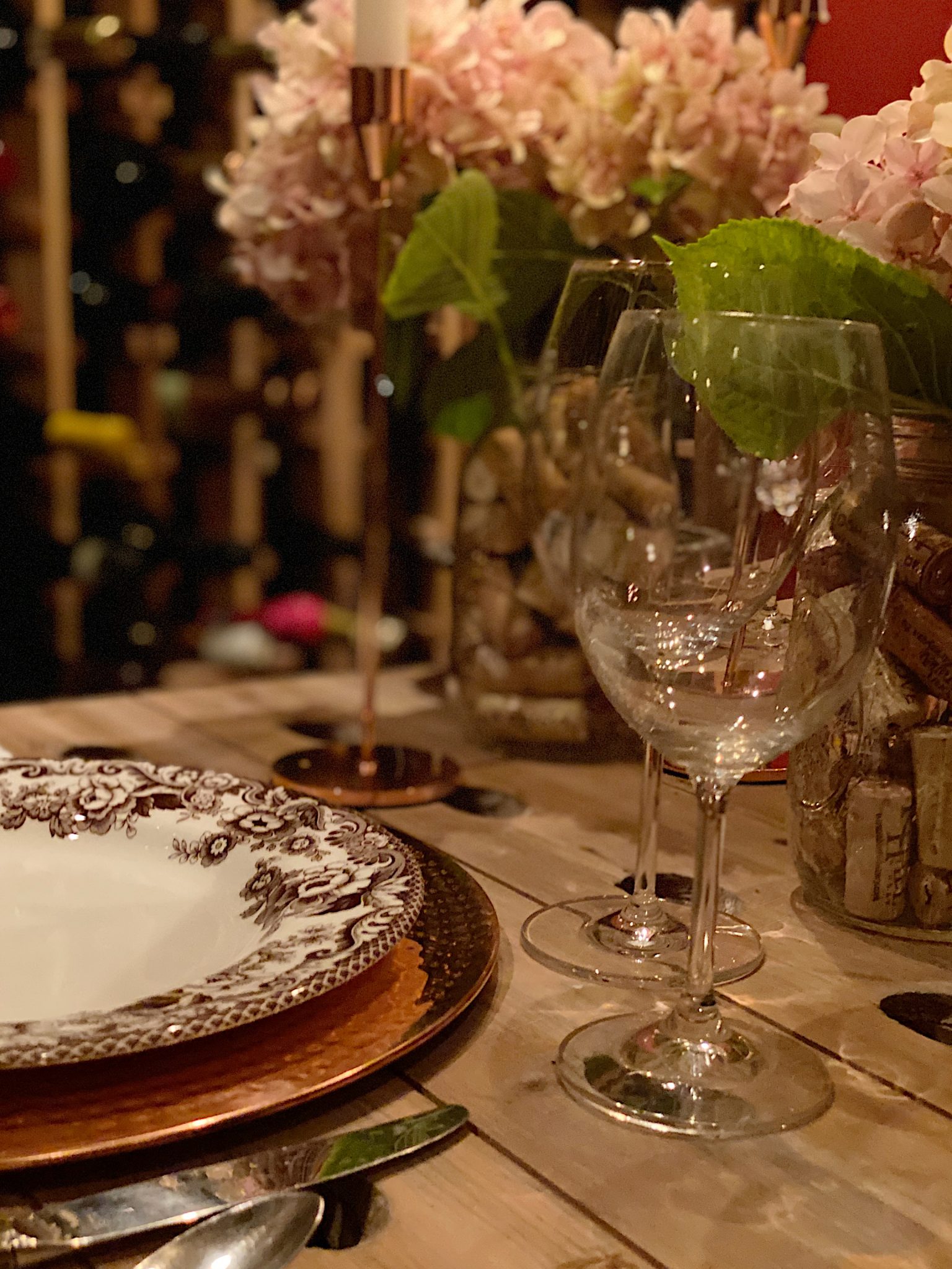 Hydrangeas on the Wine Table