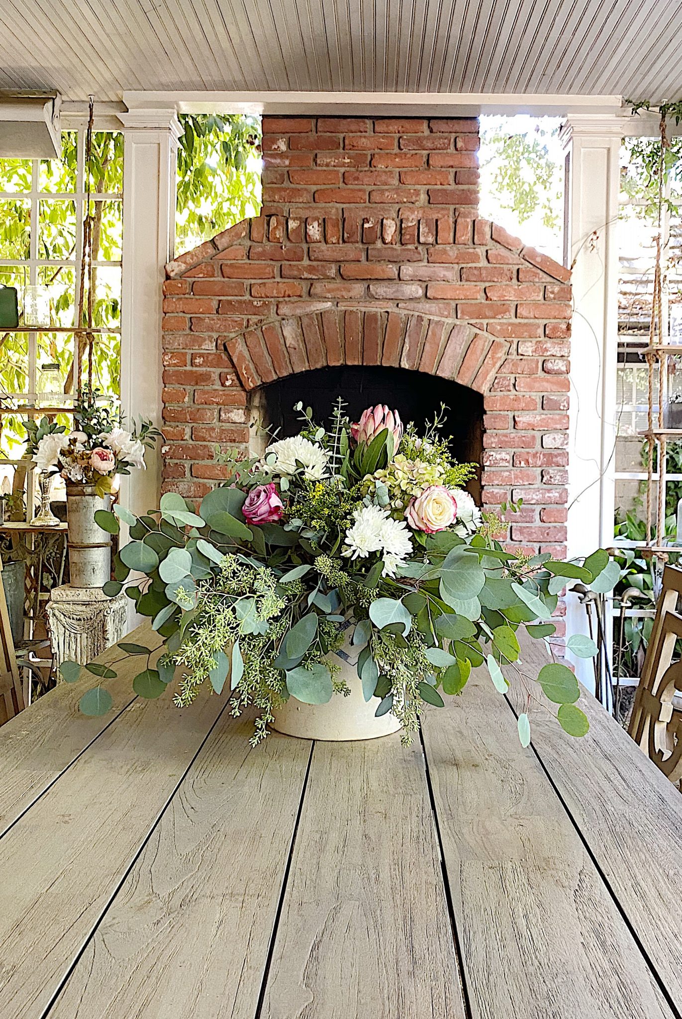 Floral Centerpiece on the Outdoor Table
