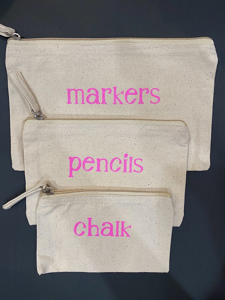 Art supplies zippered bags