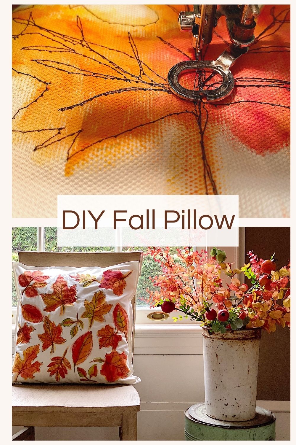 I love the new DIY Pillow that I made with paint and Free Motion Embroidery! I Combined Two Of My Favorite Passions, Art And Sewing. Now I have new Painted Fall Pillows.