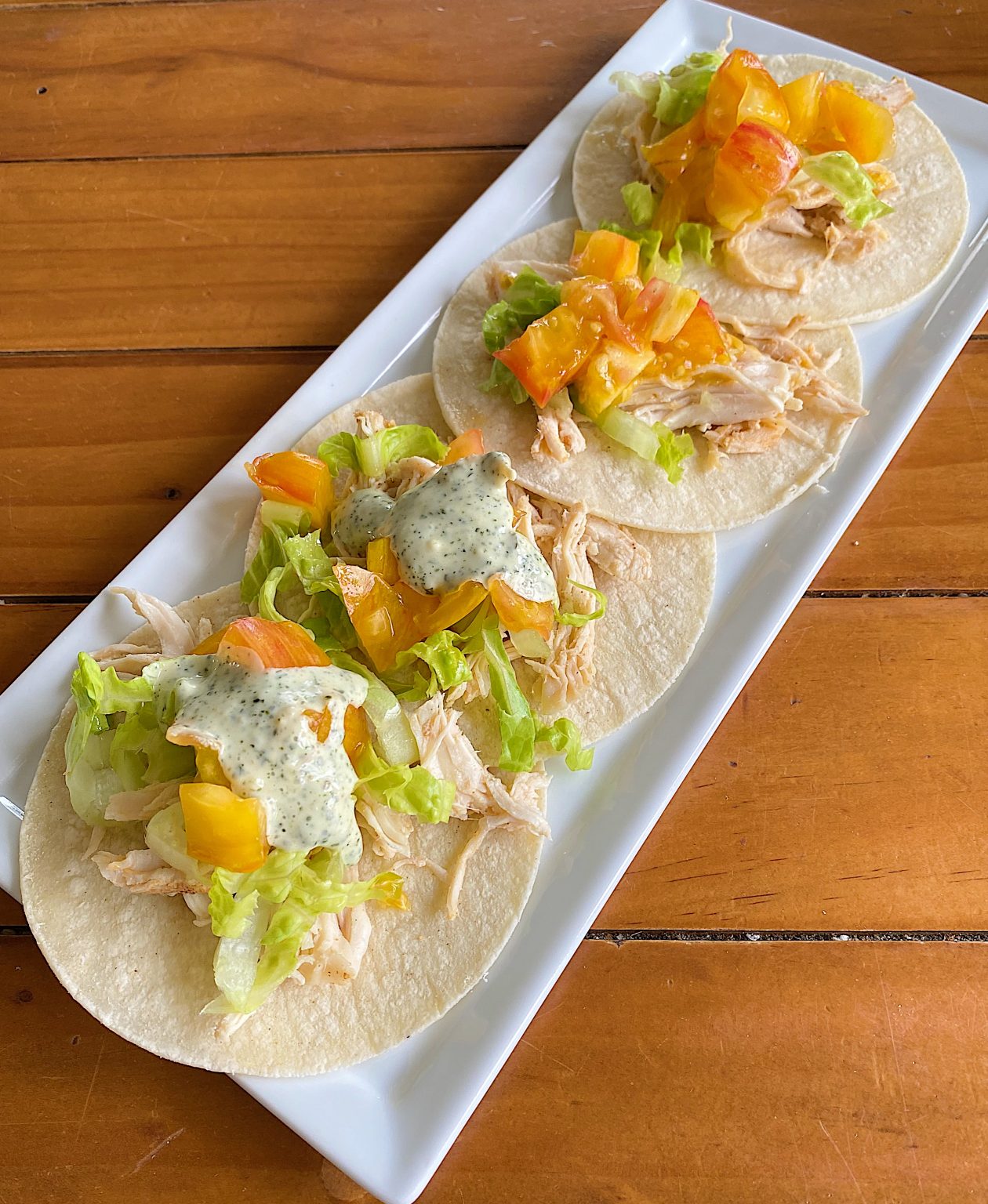 Crock Pot Chicken Tacos with Cilantro Cream Sauce 