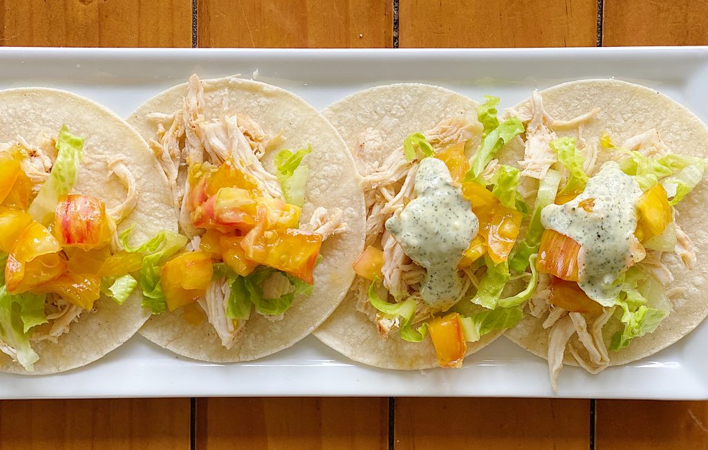 Crock Pot Chicken Tacos with Heirloom Tomatoes 