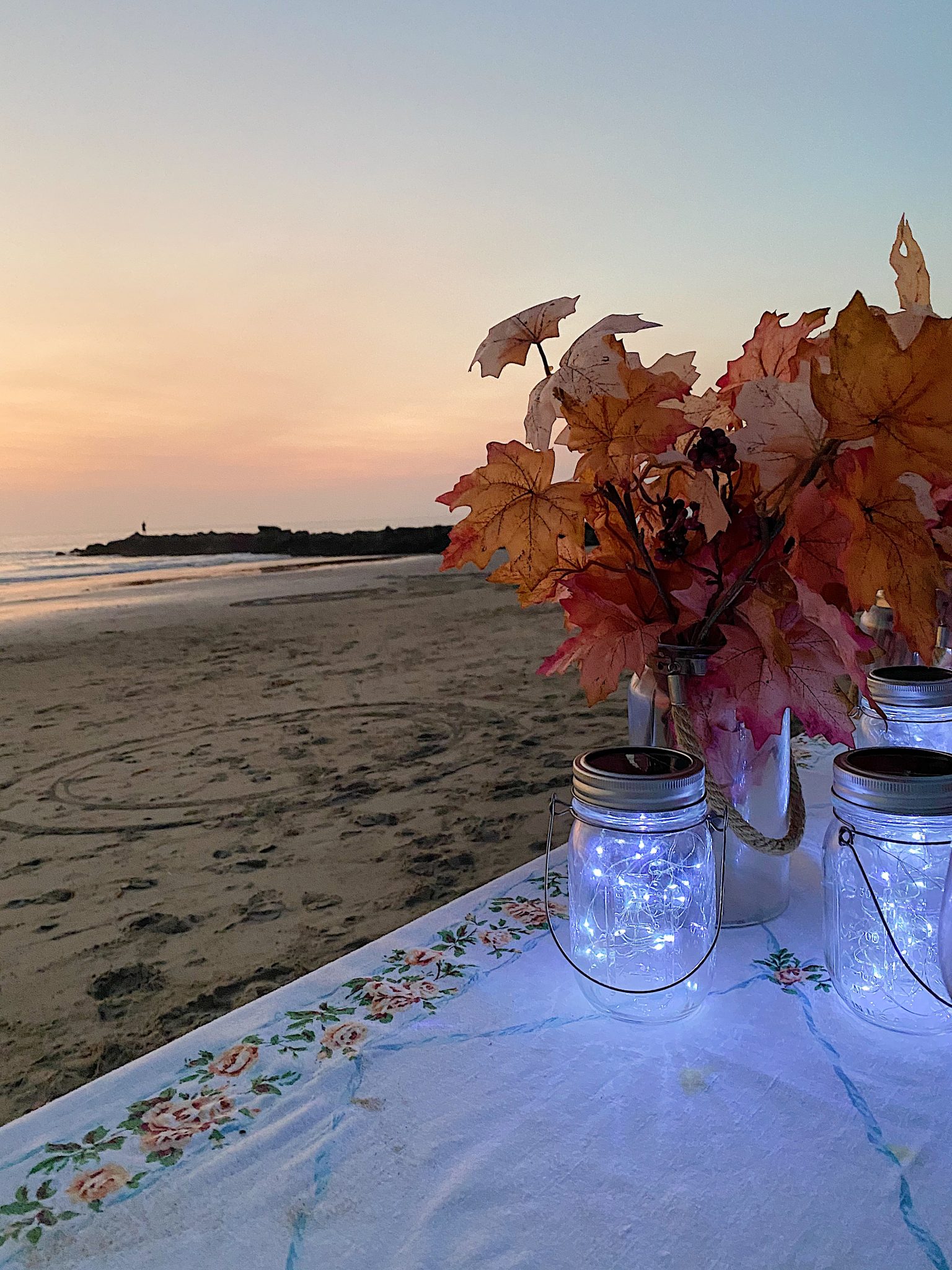 Dinner on the Beach with Mason Jar Lights