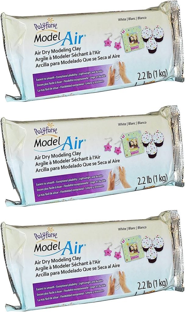 Three packs of Polyform Model Air dry modeling clay, each weighing 2.2 lb (1 kg), perfect for crafting DIY Christmas gifts, with packaging featuring cupcakes and craft decorations.