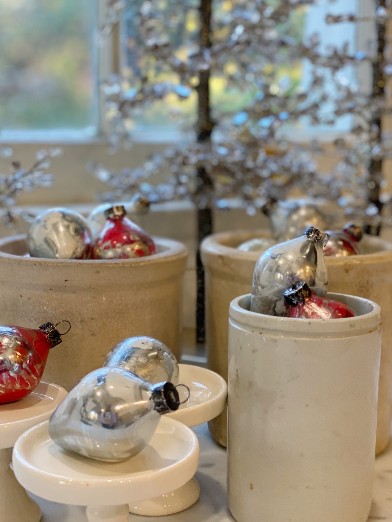 Red and White Mercury Glass Ornaments