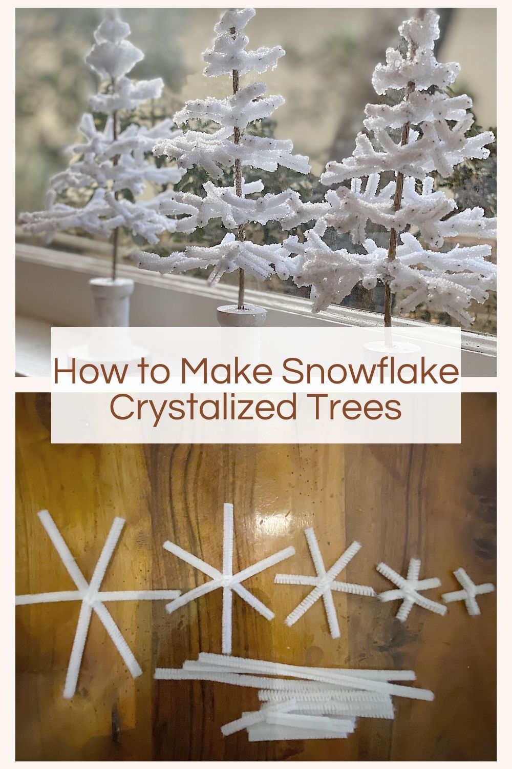 I can't wait to share how to make my favorite flocked Christmas tree craft. I used pipe cleaners to create snowflakes and put the trees in Borax to add the crystallized effect.