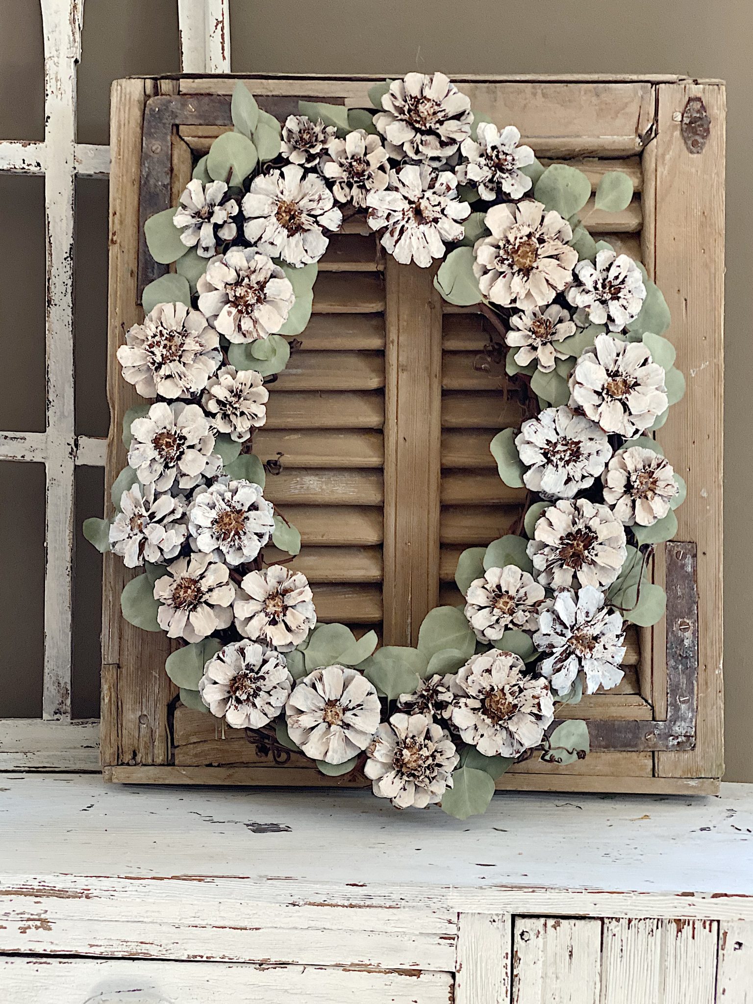 Pine Cone Wreath DIY Winter White