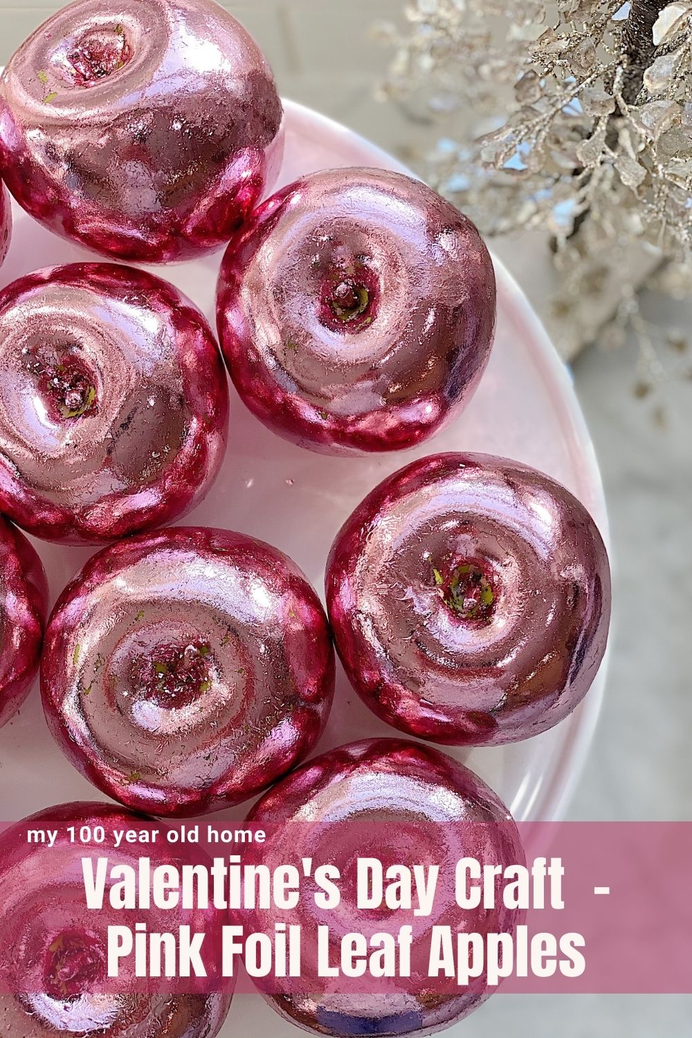 This DIY Valentine's Day Craft is so easy. This is a fun way to add pink foil leaf to any faux fruit in less than thirty minutes.