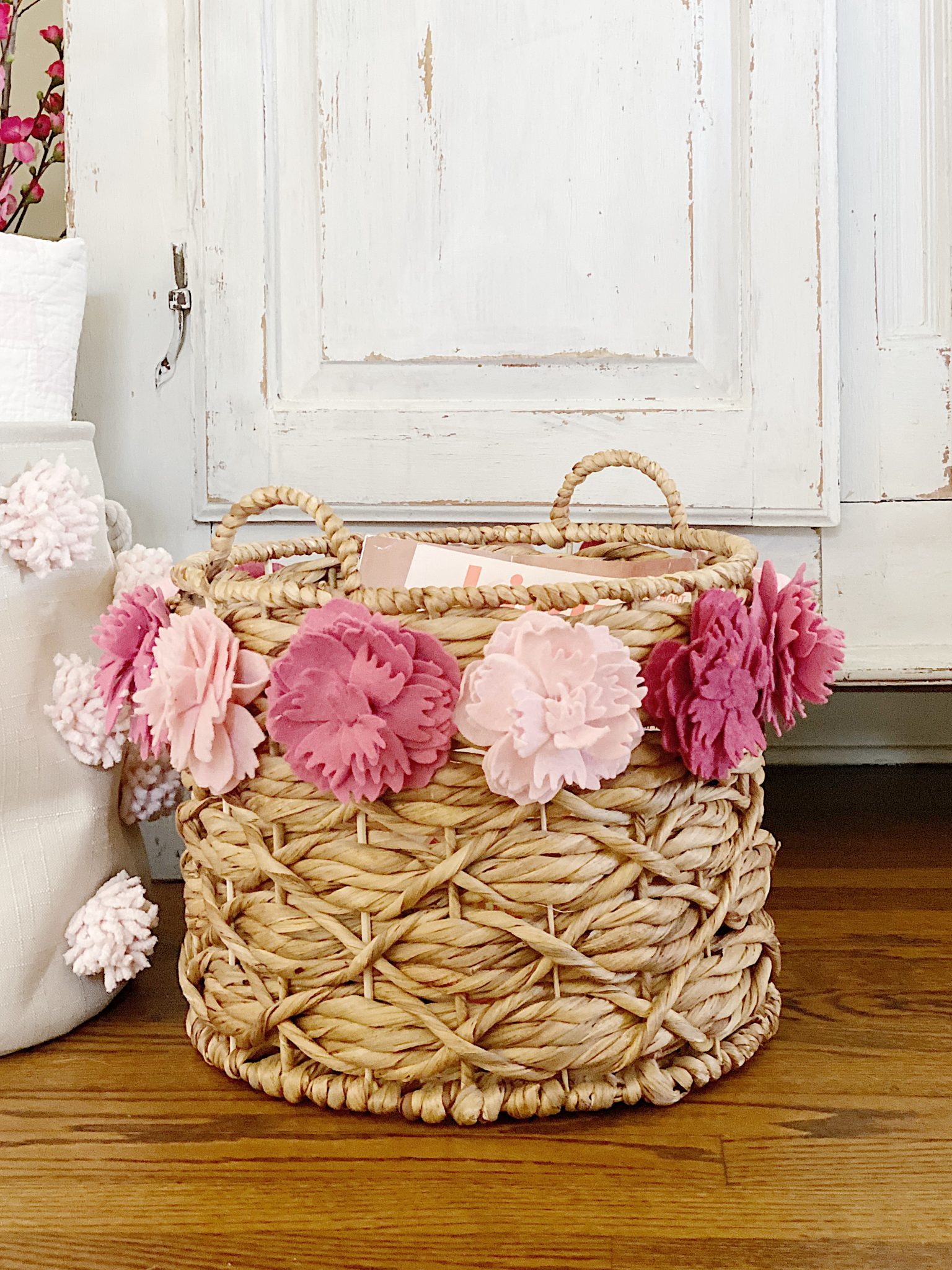 Felt Peony Decorative Basket