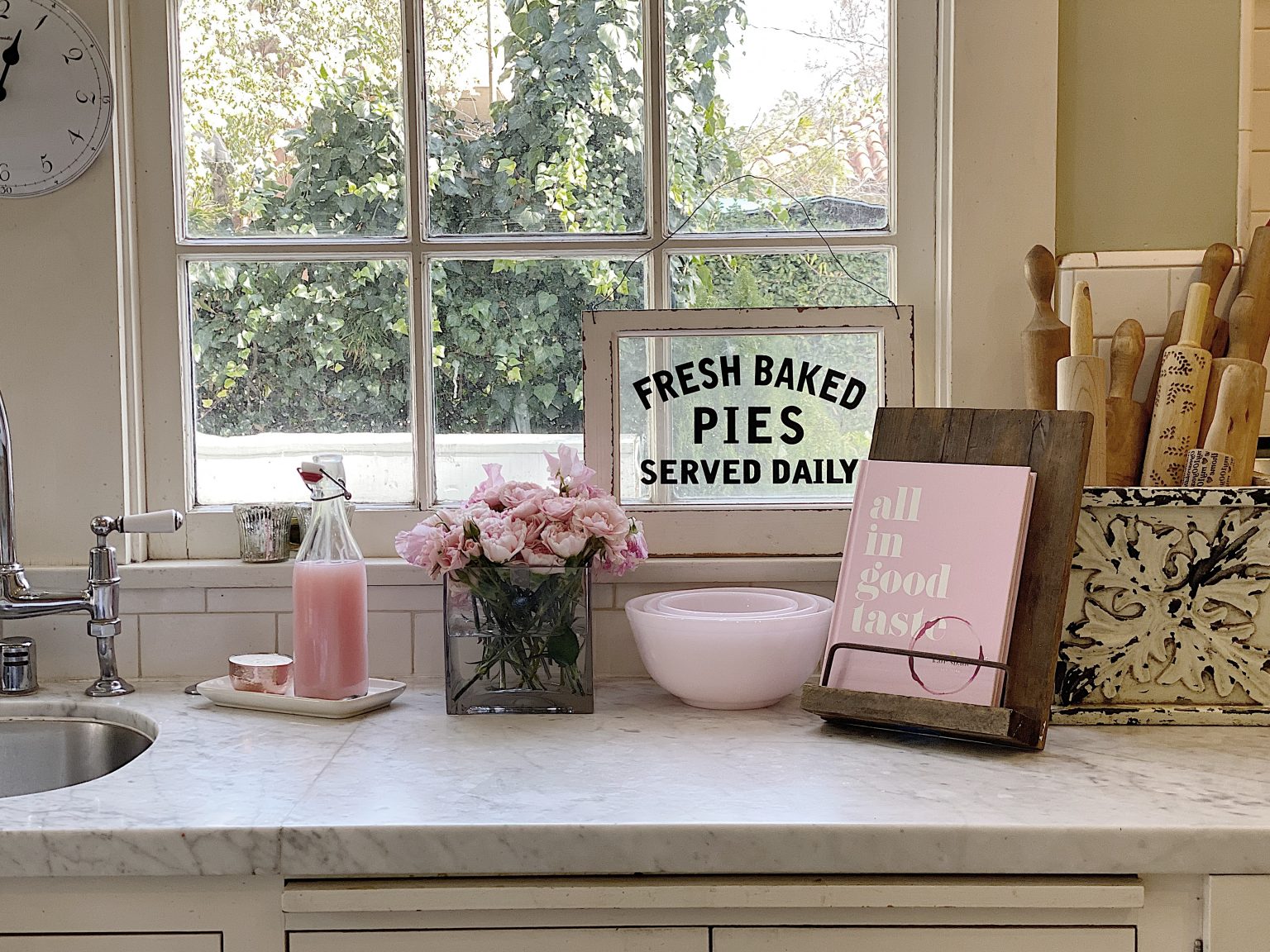 Fresh Flowers in a White Kitchen