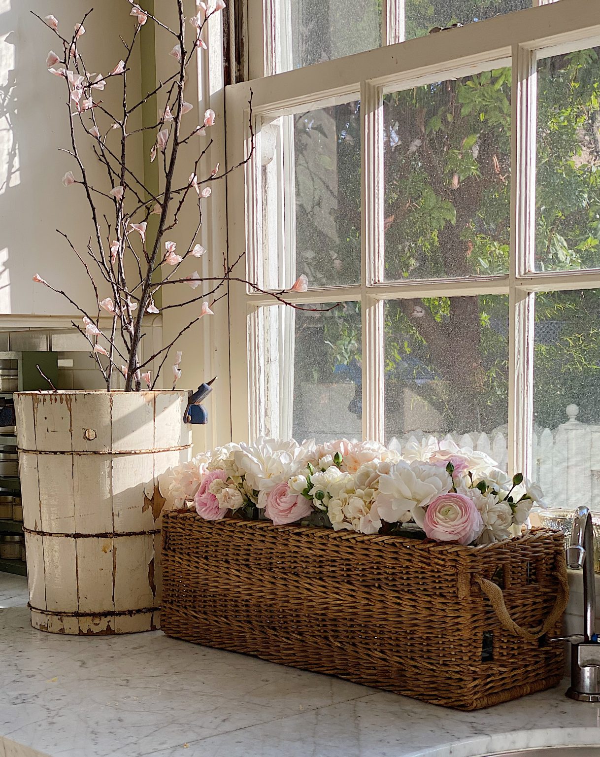 Fresh Flowers in a White Kitchen