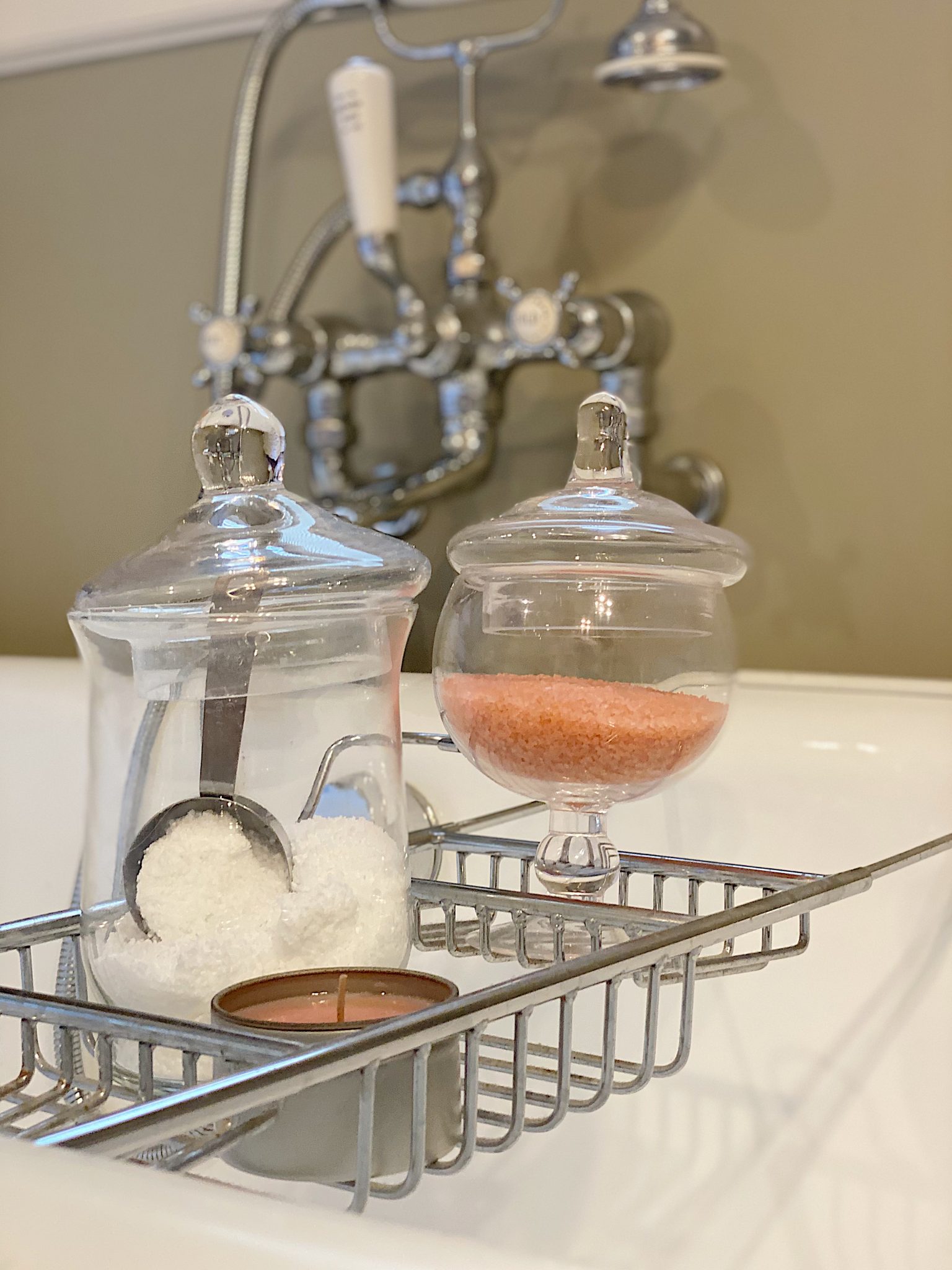 Apothecary Glass Jars in the Bath Tub