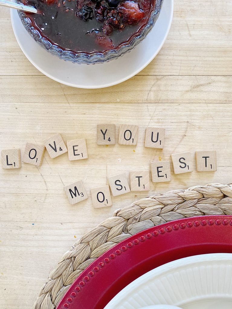 Valentine's Day Breakfast Messages with Scrabble Tiles