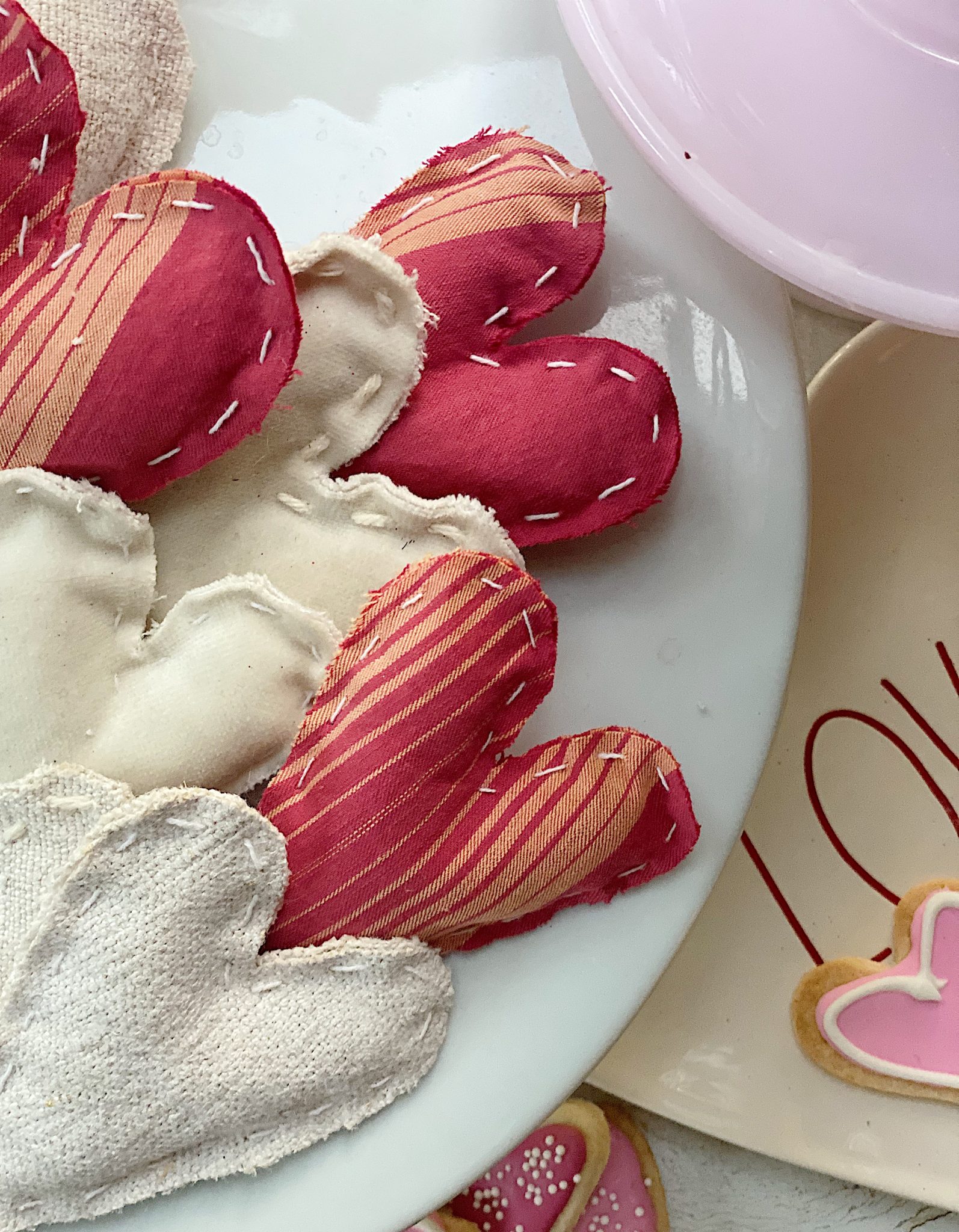 Valentine's Day DIY Vignette Hand Sewn Hearts