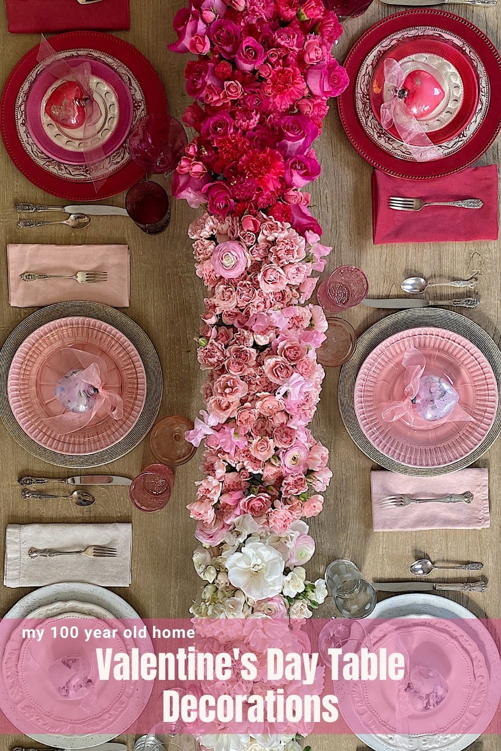 I love color and I am obsessed with my latest table creation. I created my first ombré table to use as Valentine's Day Table Decorations.