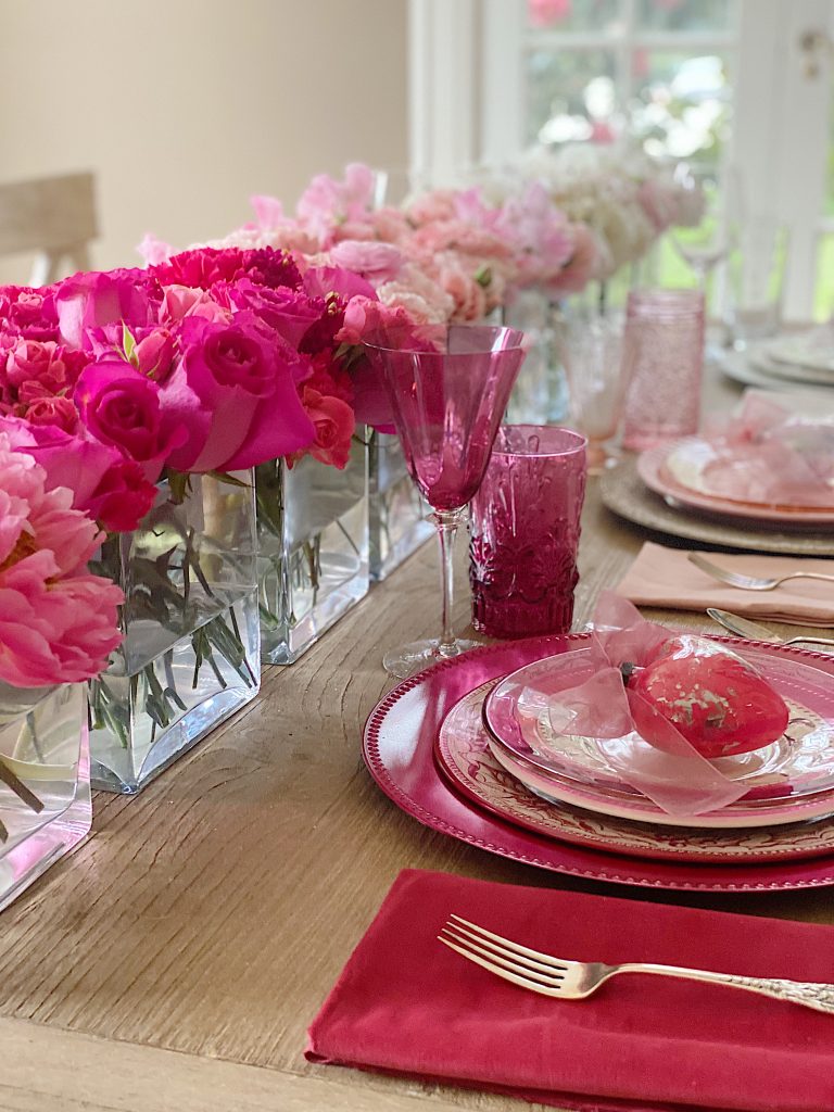 Valentines Table Decorations (featuring Pink Depression Glass