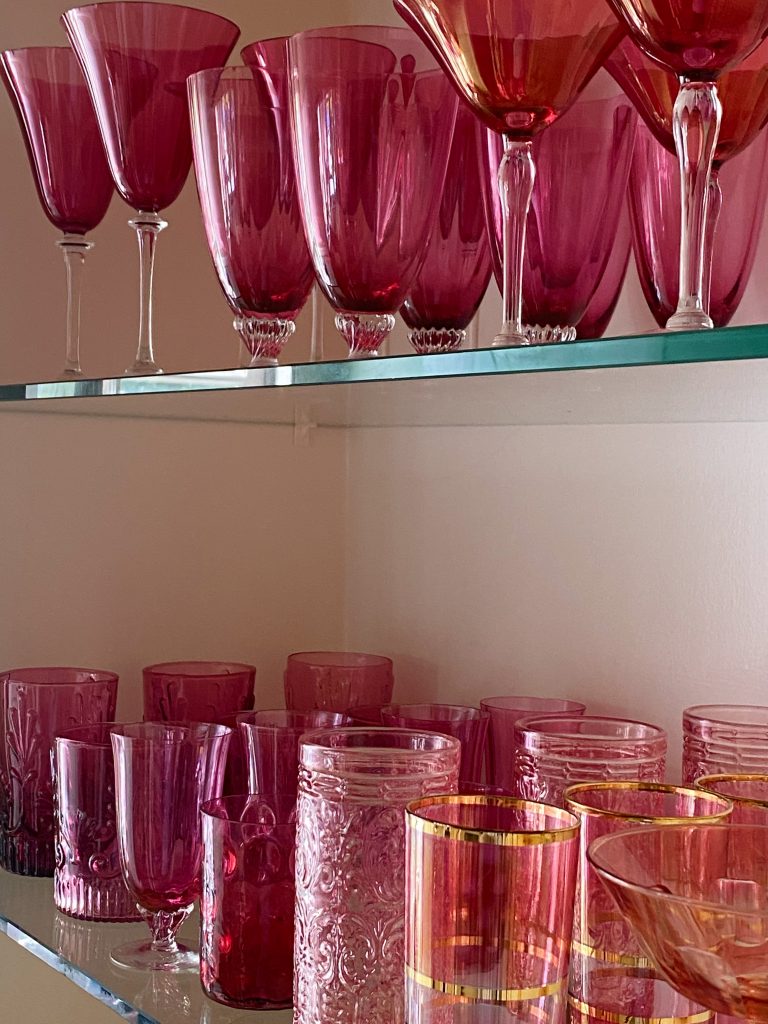Cranberry Glass on the shelves