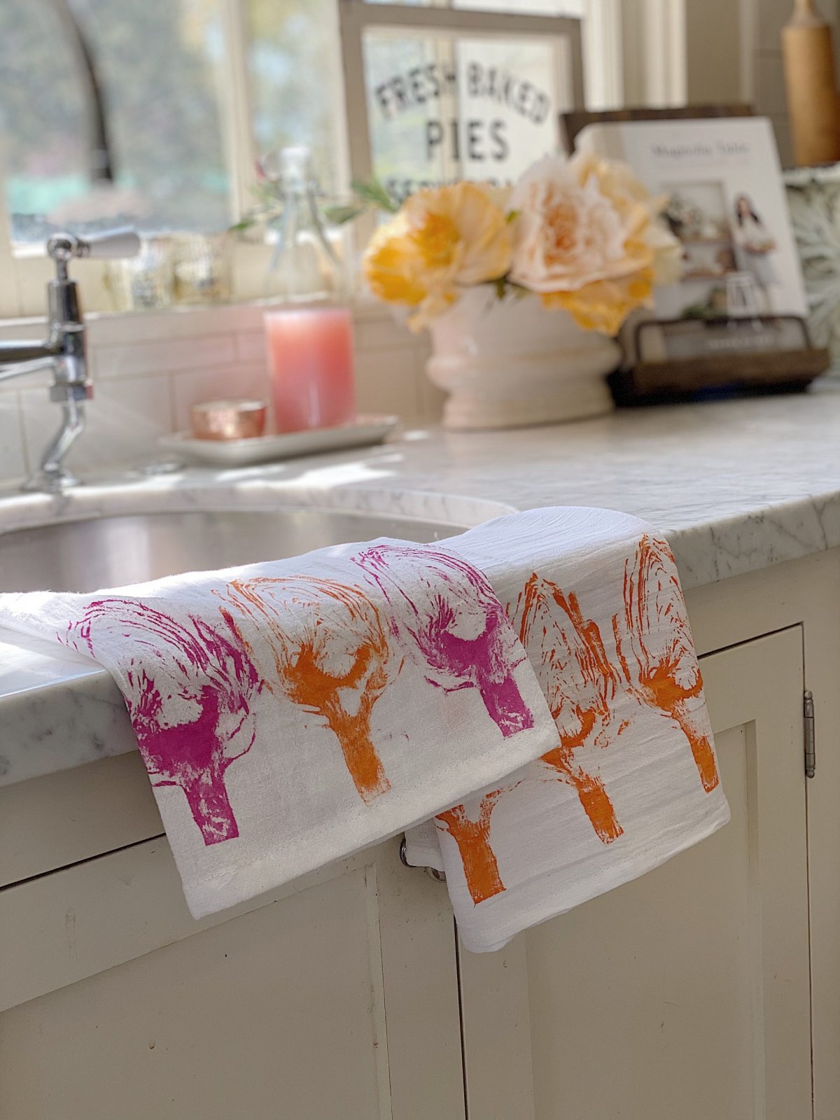 small + friendly: DIY Stamped Dish Towels