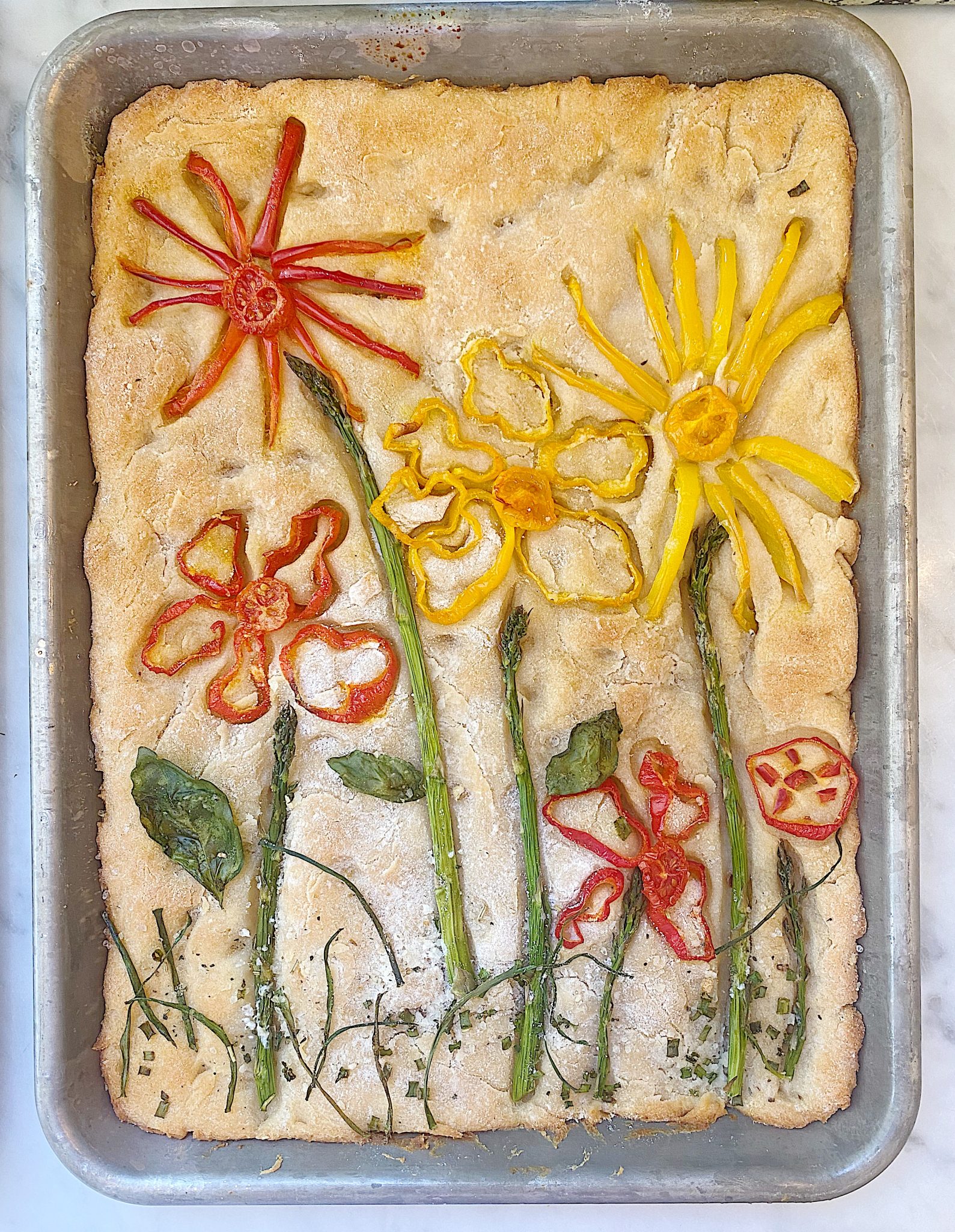 Focaccia Bread Garden After Baking