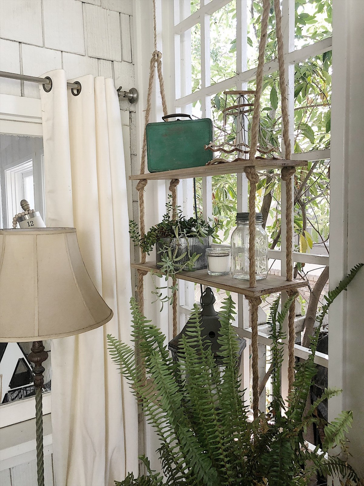 flea market shopping Hanging Shelves on the Back Porch