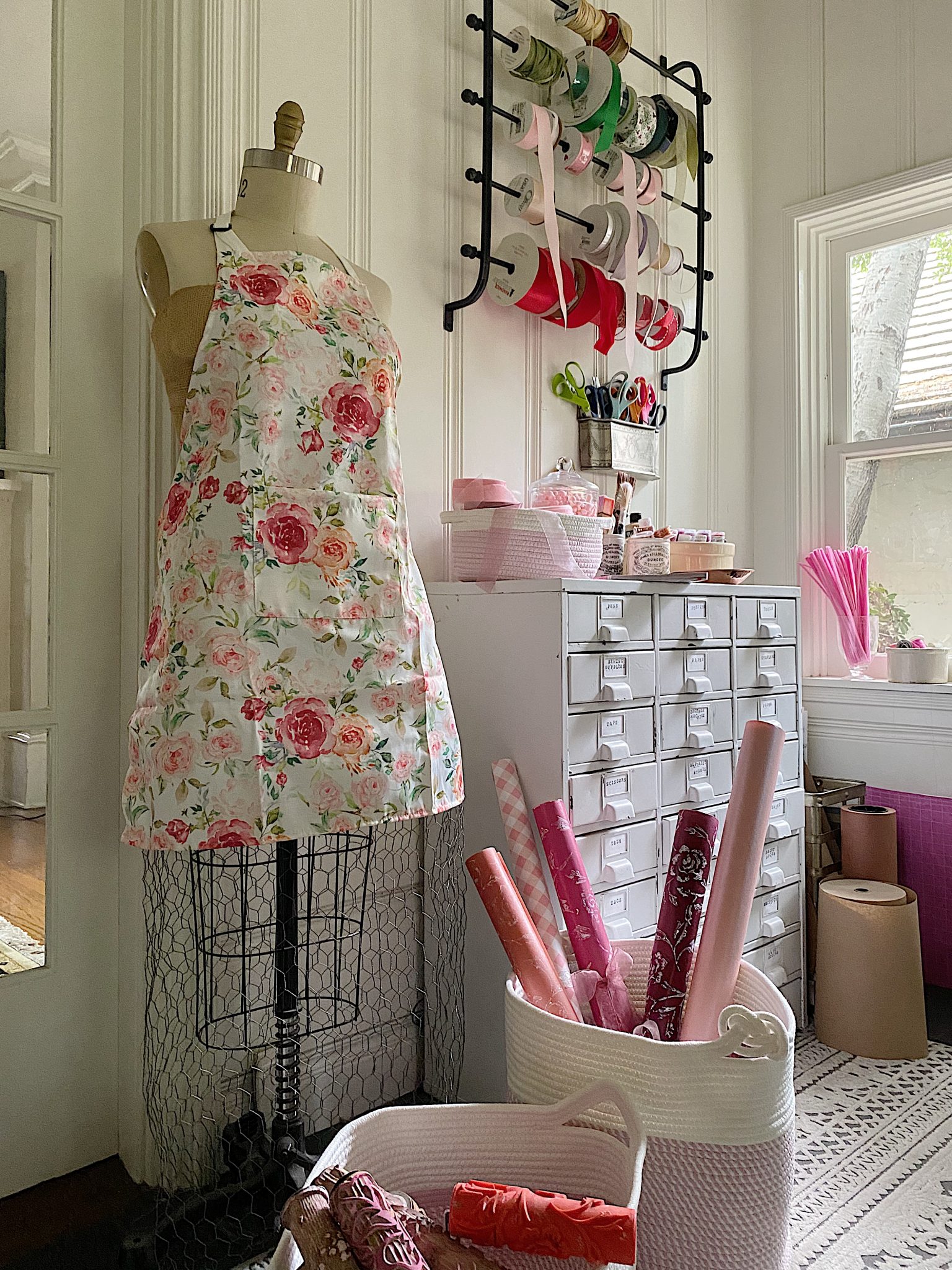 Craft Room Organization in Pink