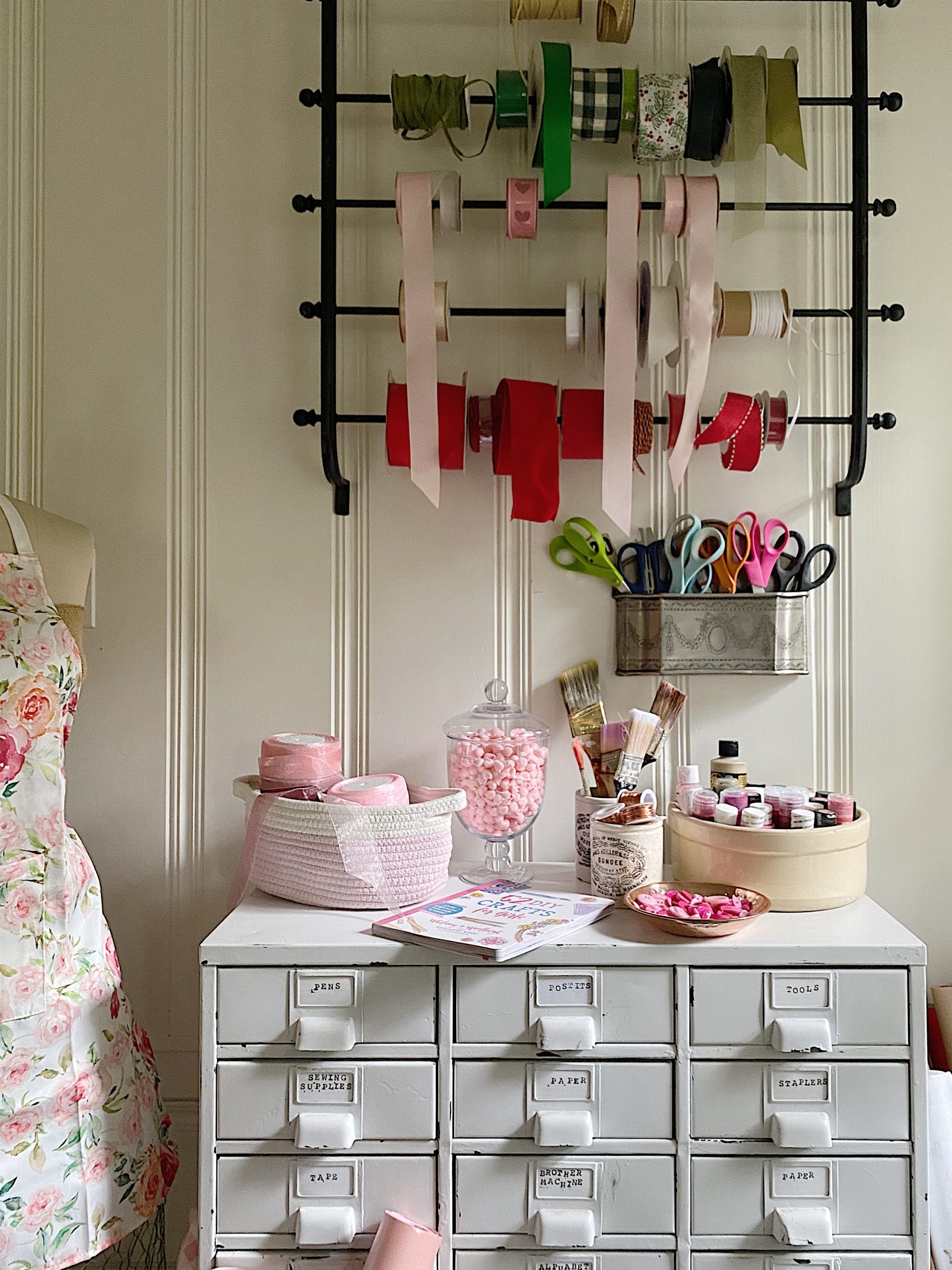 Craft Room Organization with Ribbon Holder