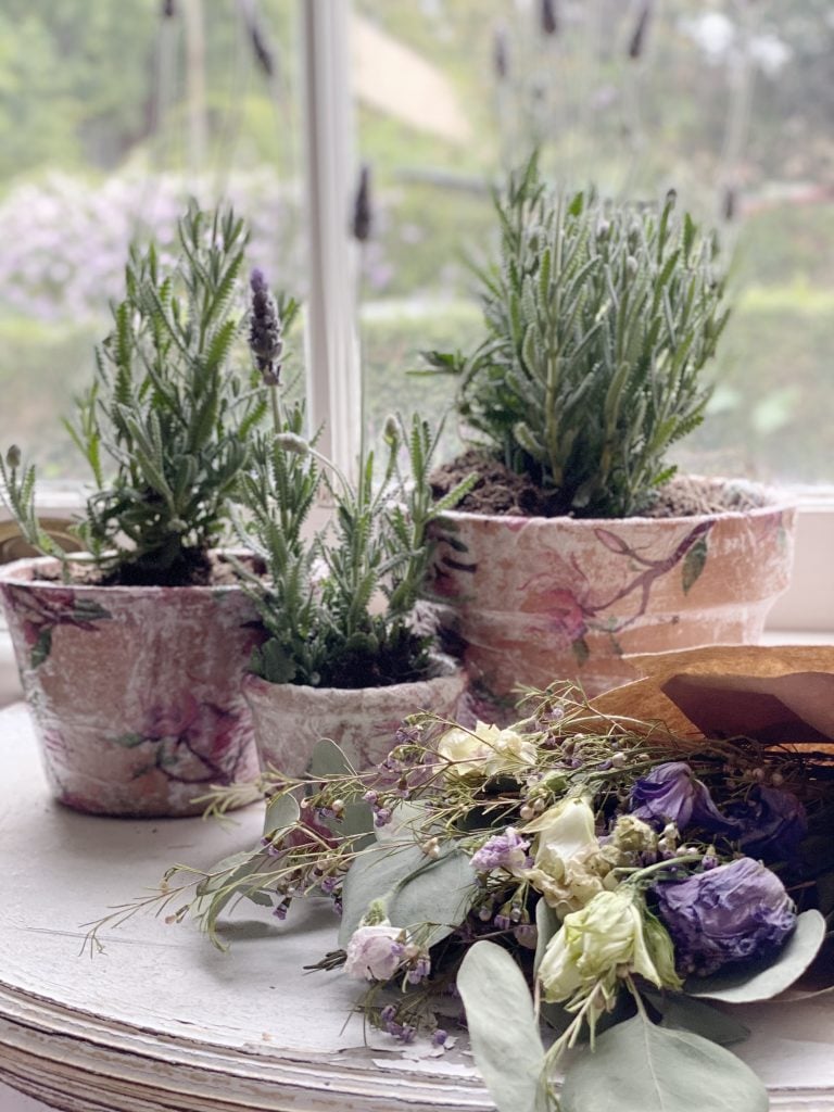 Decoupage Terra Cotta Pots with Lavender