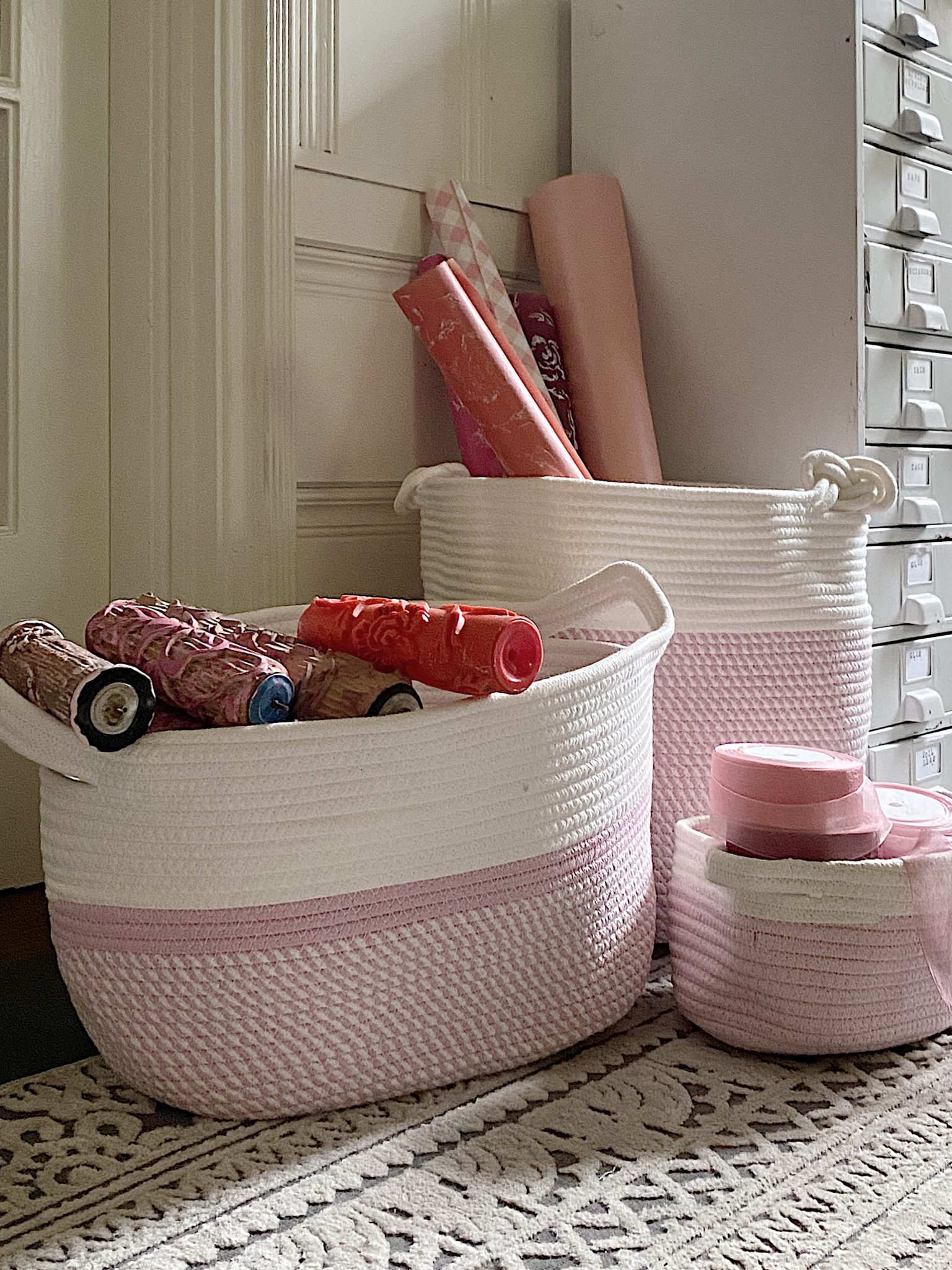 Pink Baskets for Craft Room Organization