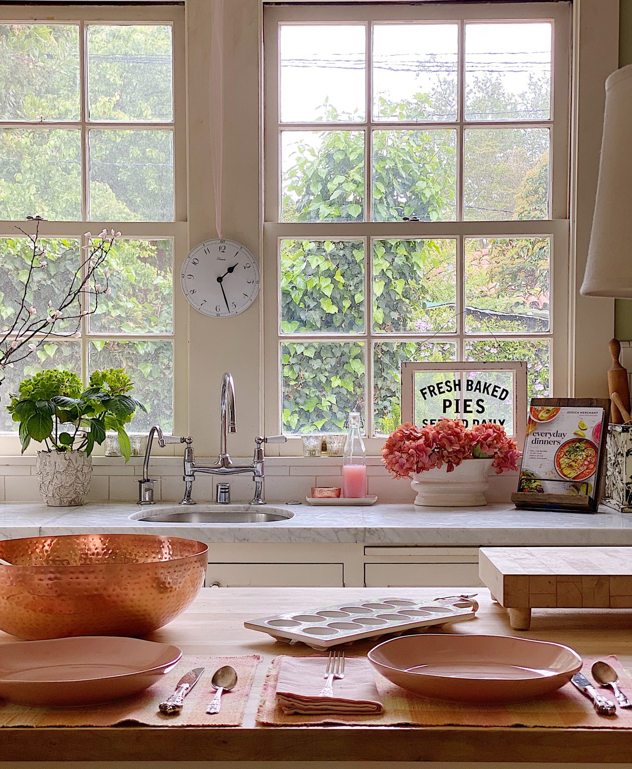 Pink Dinnerware on the Island