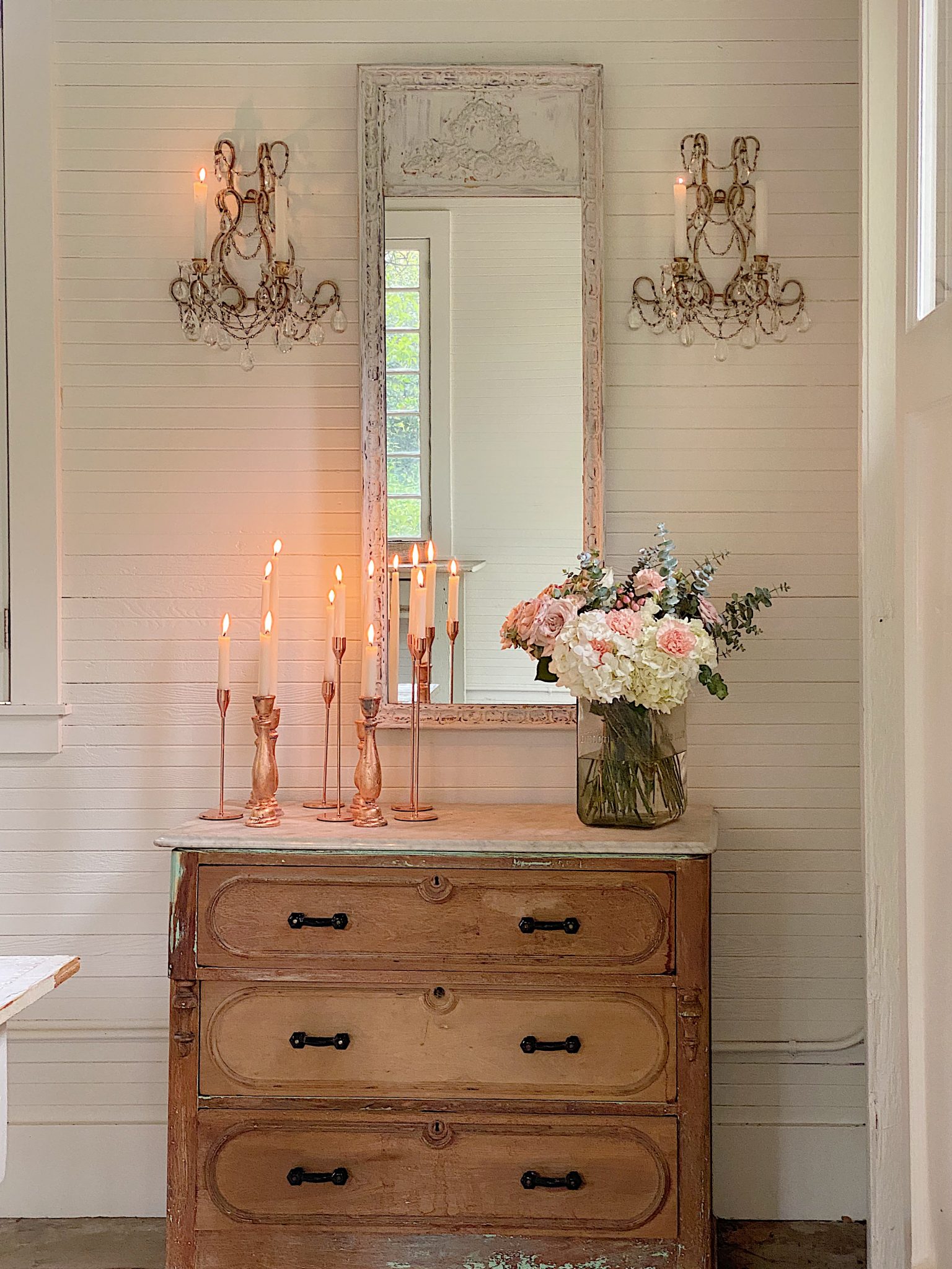 DIY Mirror with new Sconces