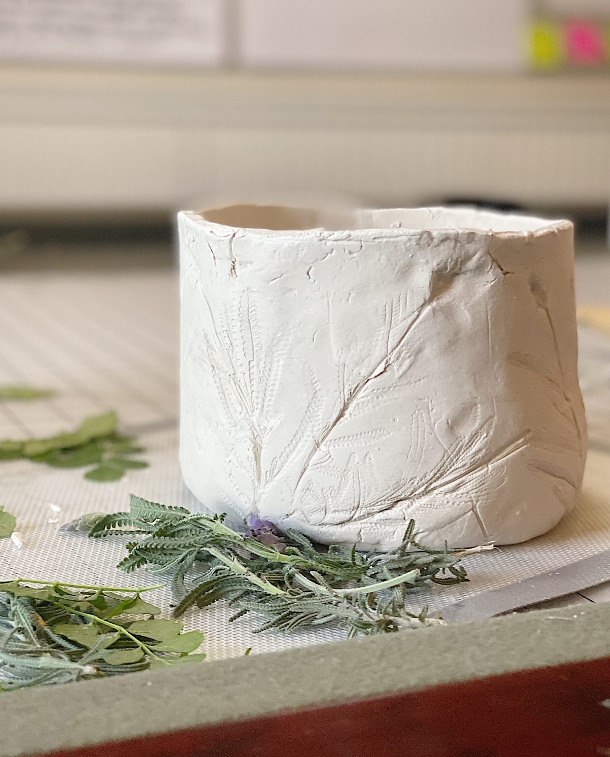 Floral Impressions on the Paper Clay Pot