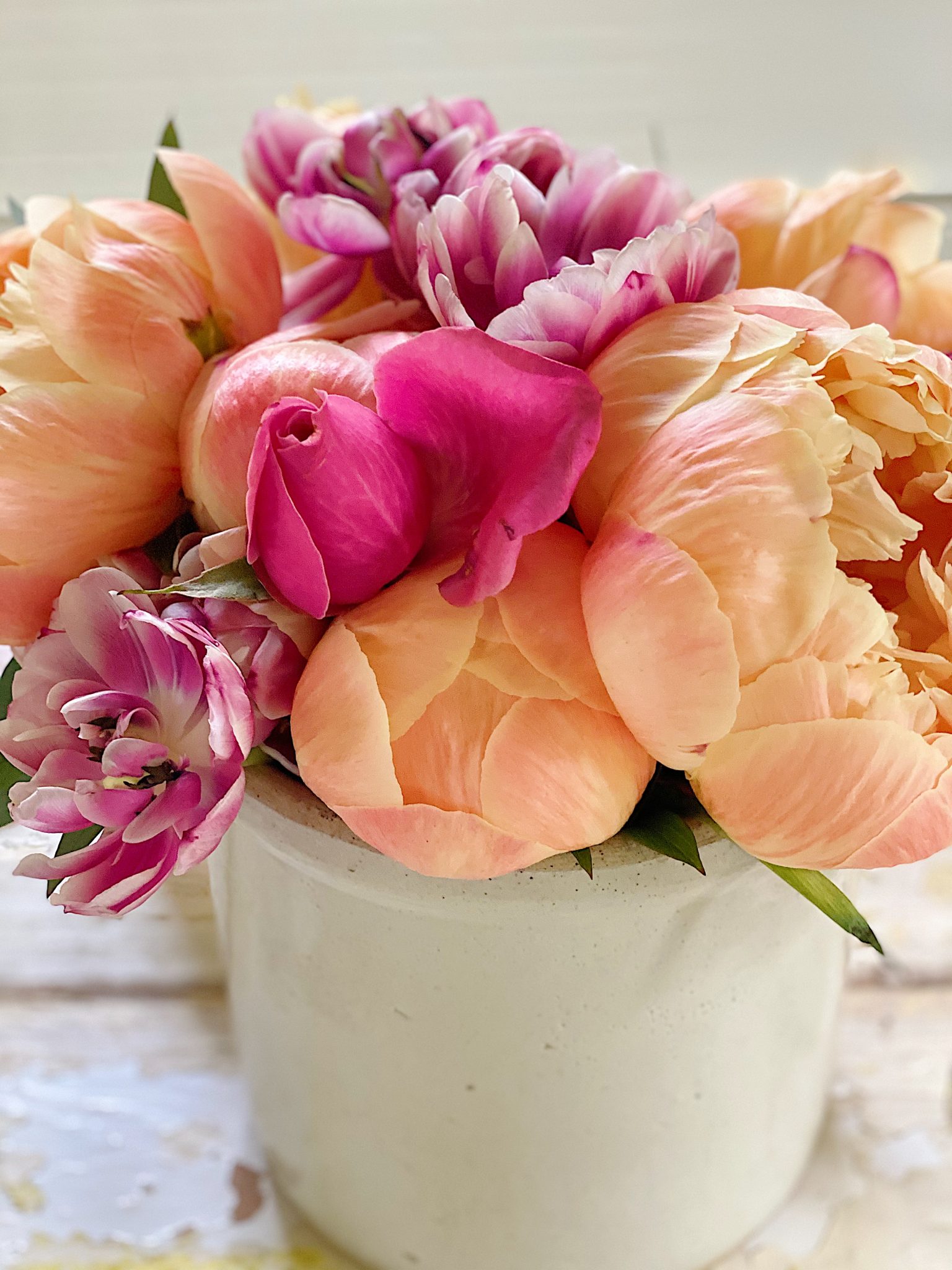 Fresh Peonies in a Crock