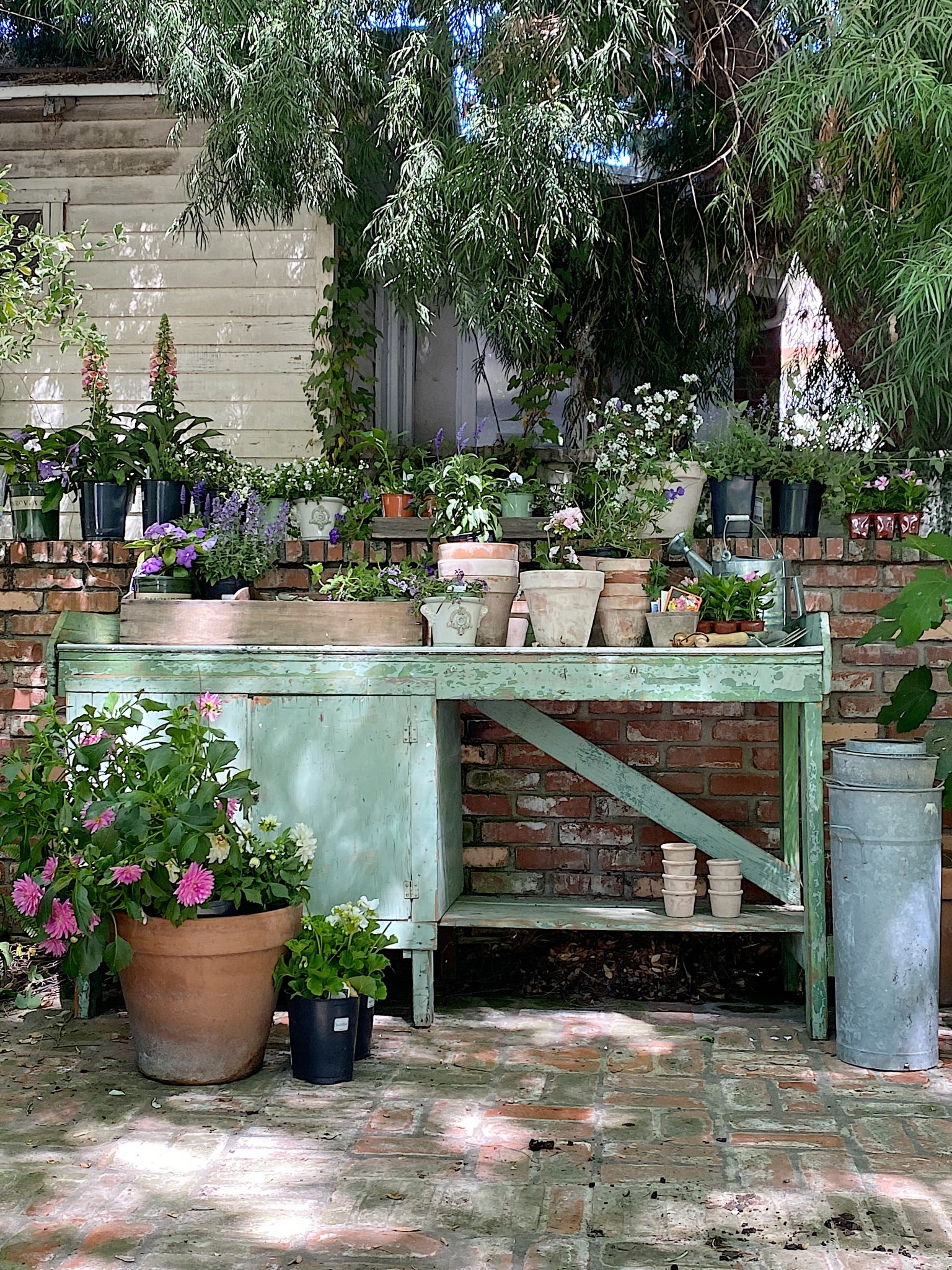 Potting Bench and Flowers