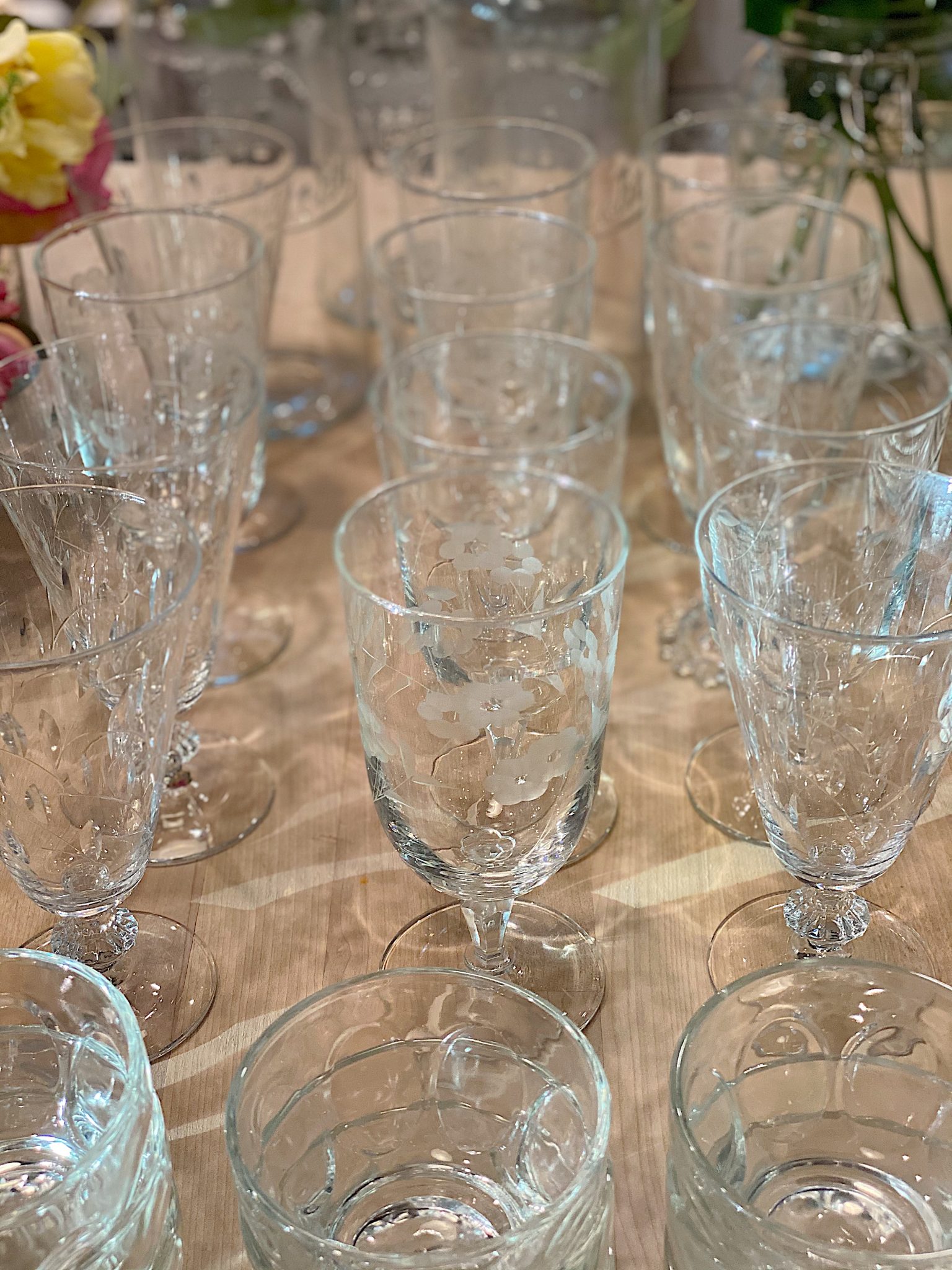 Vintage Etched Footed Glasses