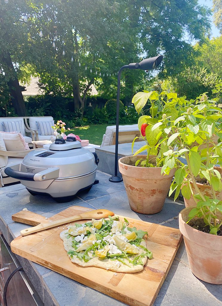 Arugula, Goat Cheese and Artichoke Pizza on the Porch and Patio