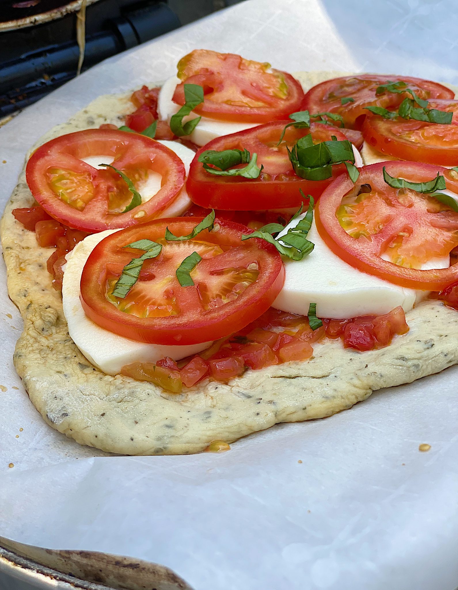 Caprese Pizza in the Pizza Oven