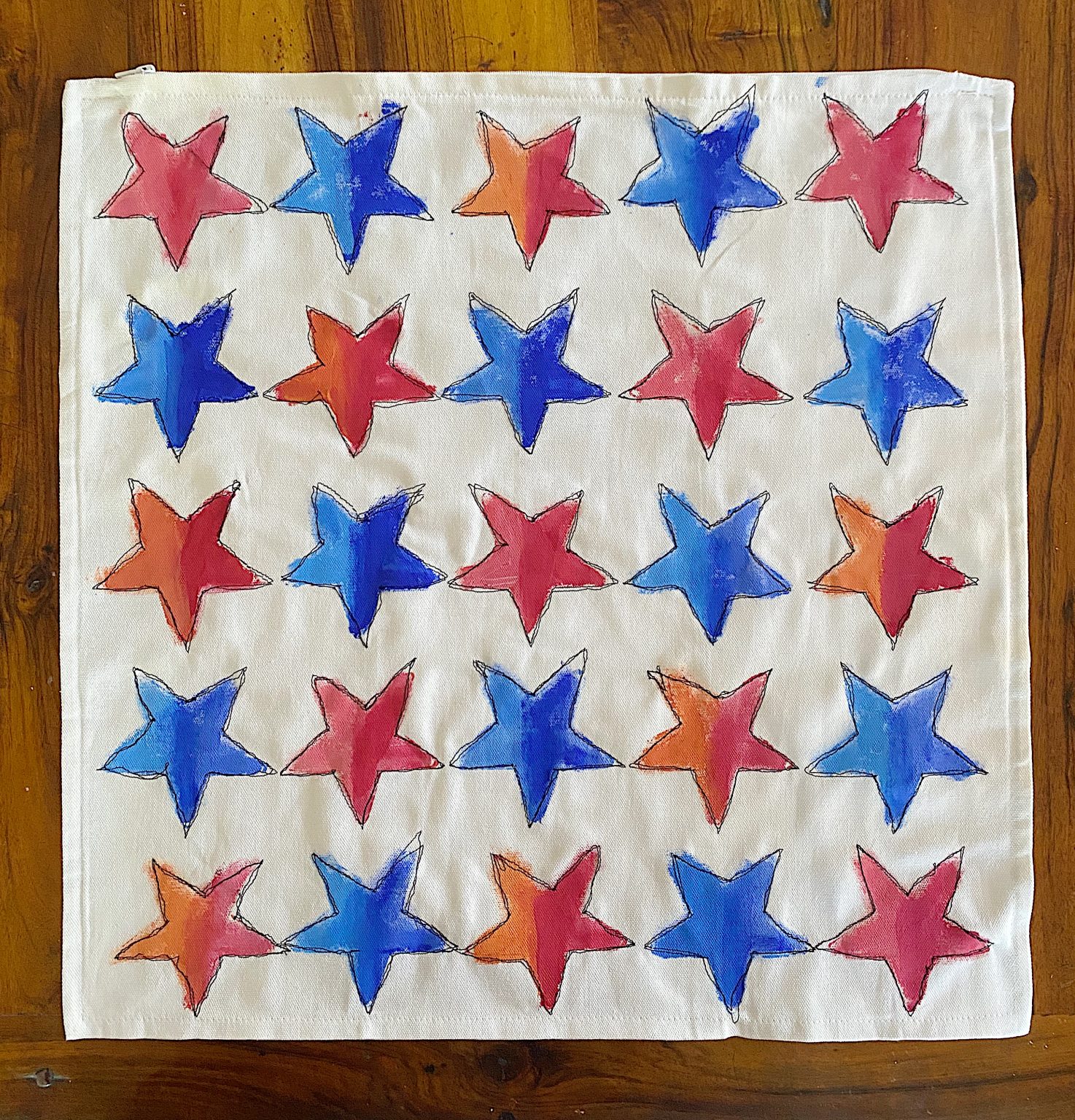 Finished Star Painted and Stitched Pillow