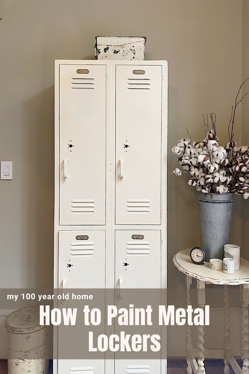 You probably don't know that I have three sets of vintage school lockers in our home. I finally painted one of them last weekend. What a difference! Today I am sharing how to paint metal school lockers.