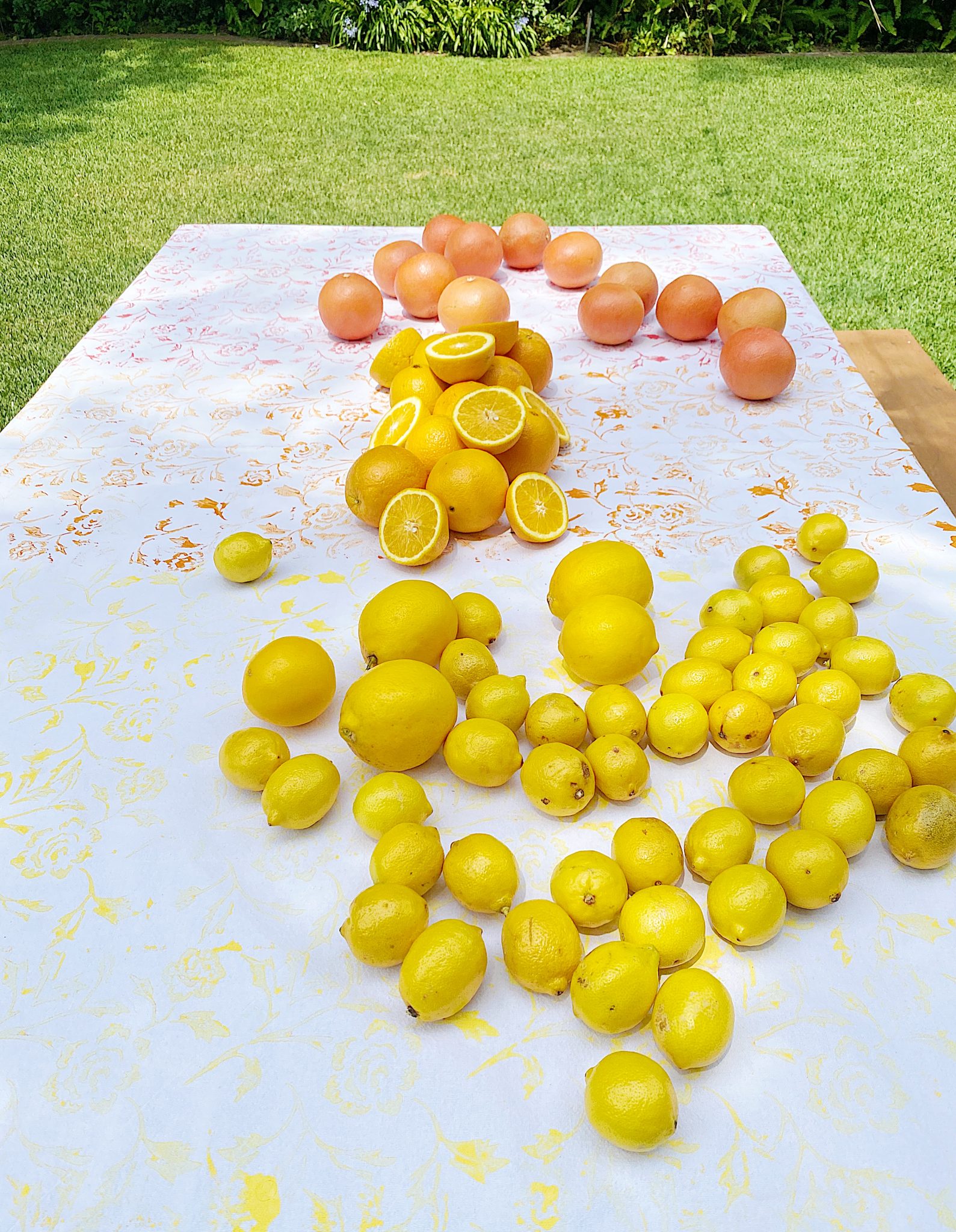 Summer Colors Tablecloth DIY with Citrus Fruits