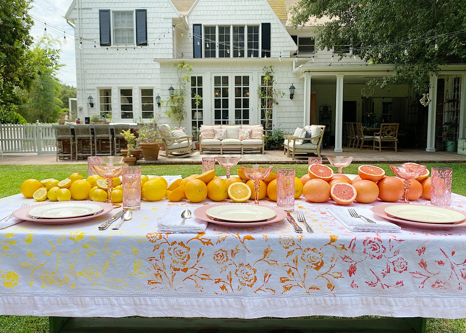Summer Colors Tablecloth and Table in the Backyard