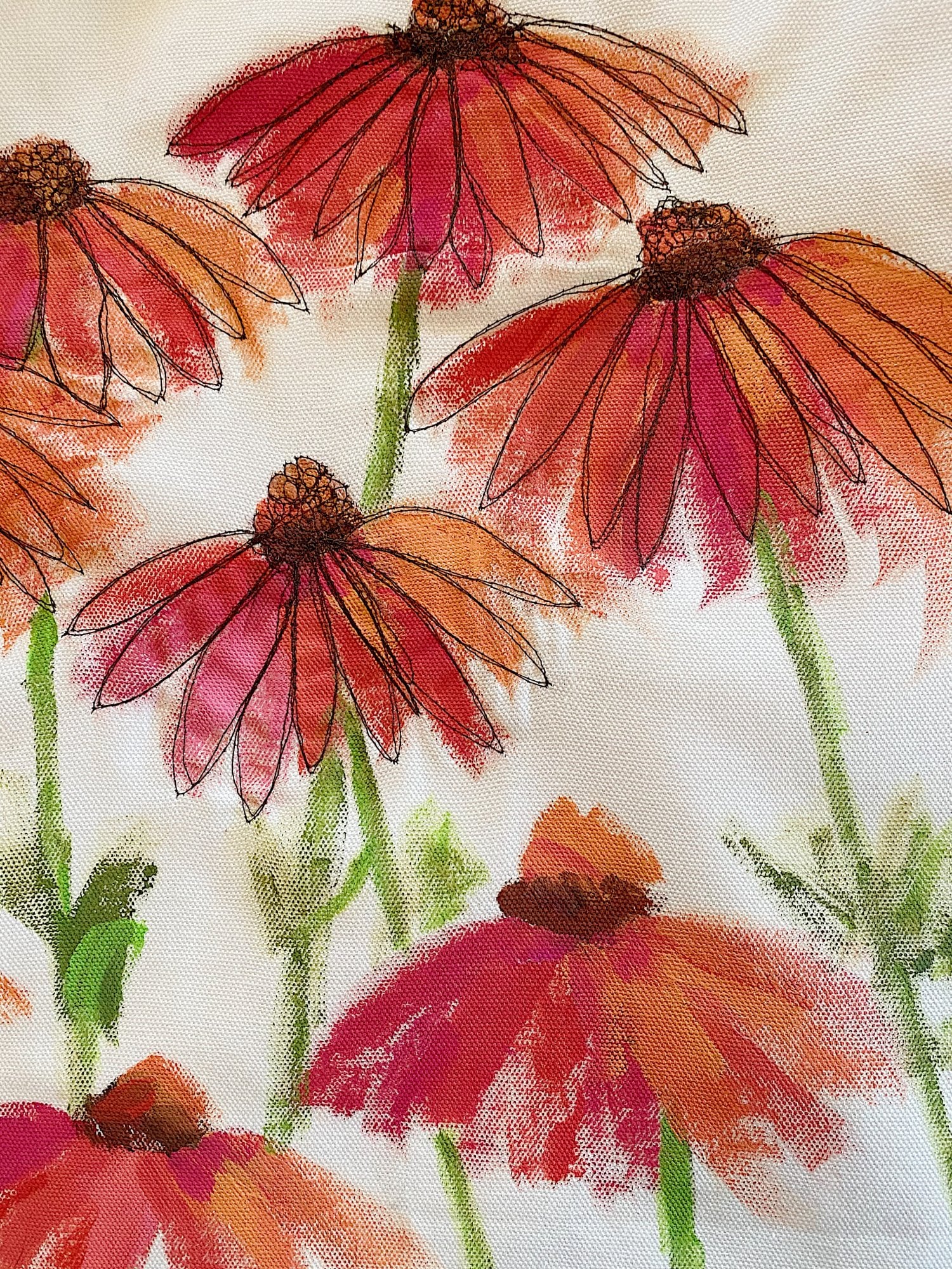 Summer Flower Pillow with Free Motion Stitch Embroidery