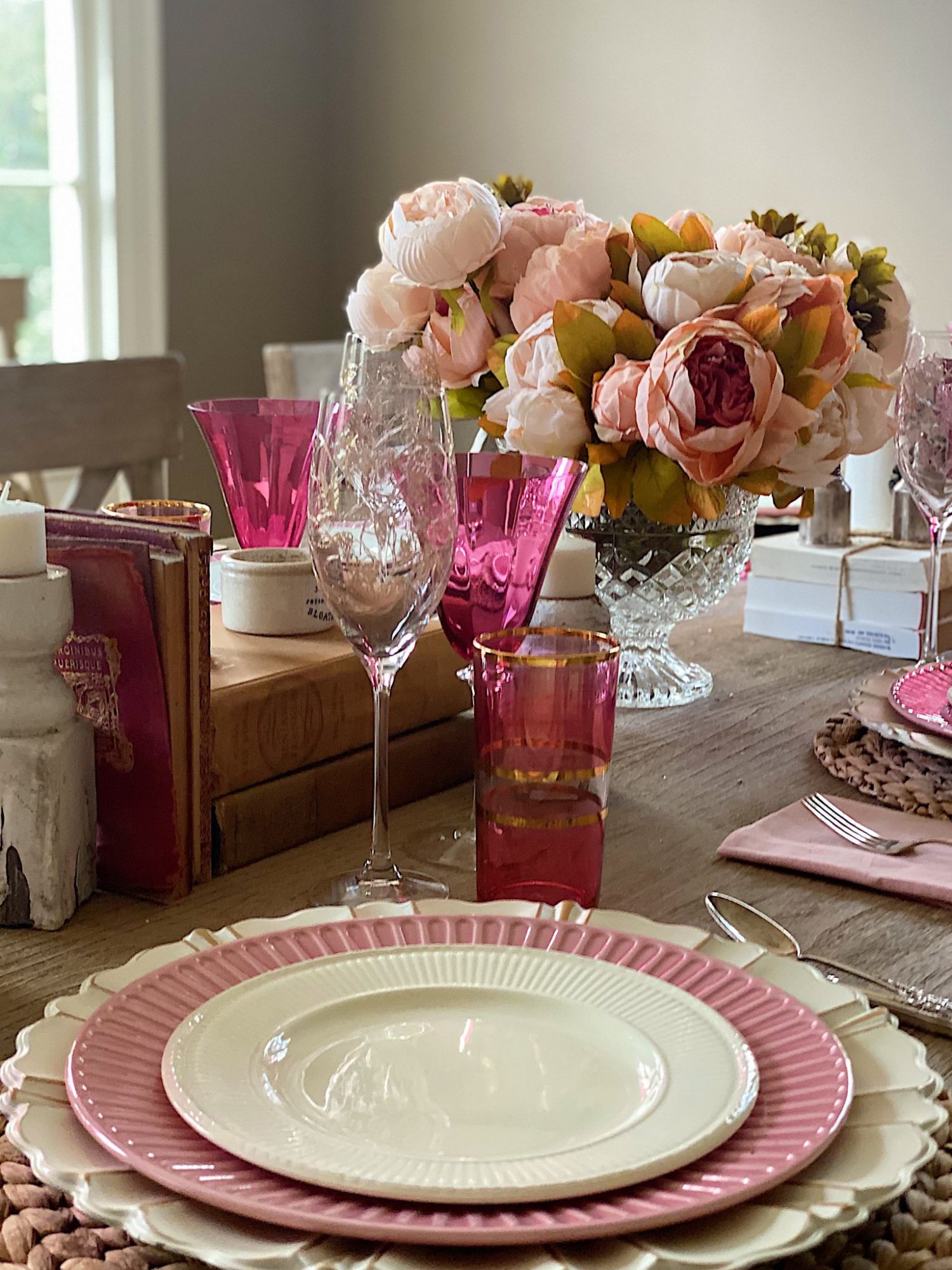 Cranberry Glass on Table